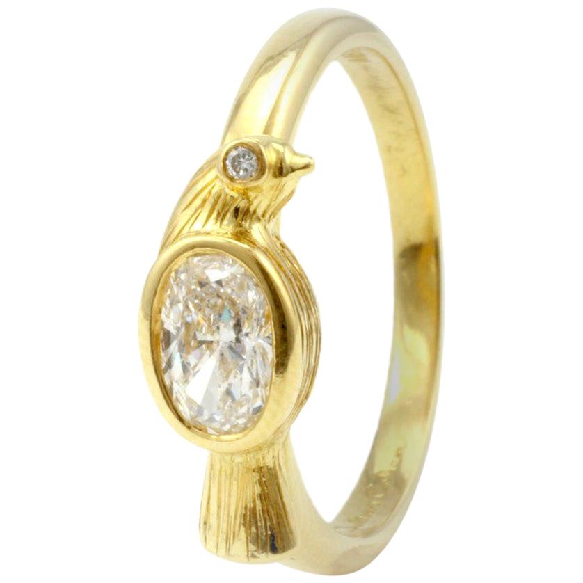 Julius Cohen Diamond Bird Ring in 18 Karat Gold, GIA Certified For Sale