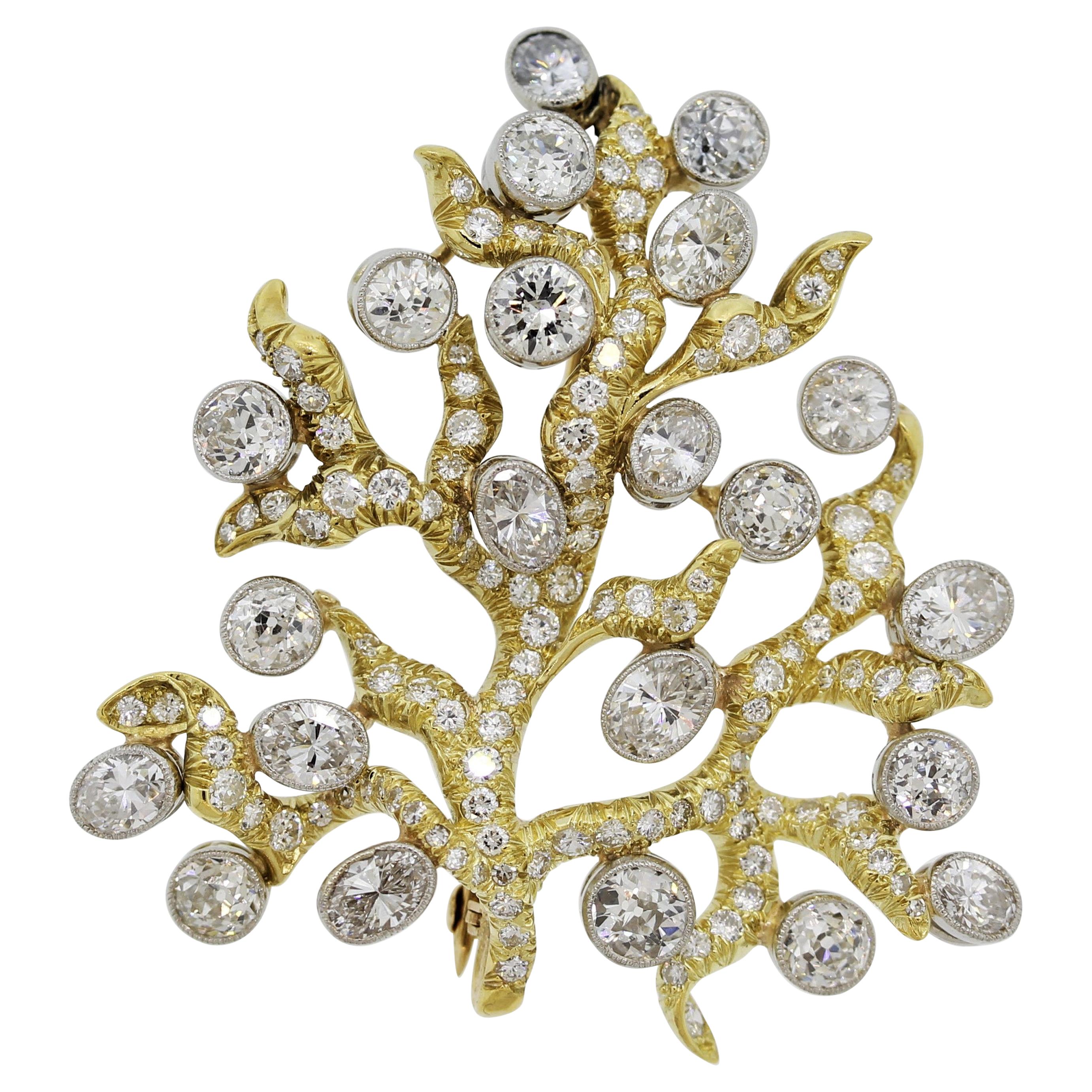 Julius Cohen Diamond Gold Tree-of-Life Brooch For Sale