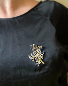 Julius Cohen Diamond Sapphire Gold Naturalistic Tree Motif Brooch