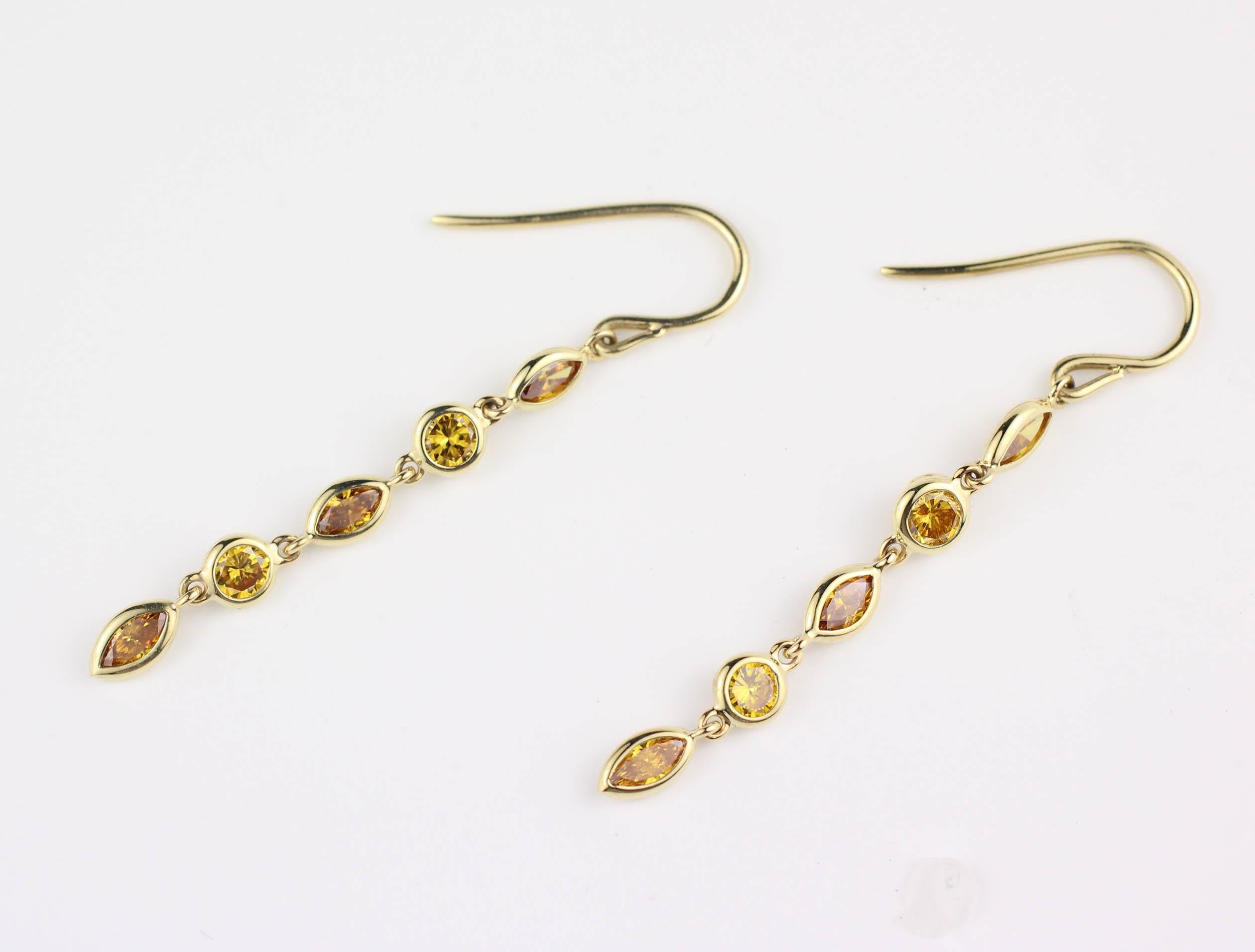 Contemporary Julius Cohen Fancy Vivid Yellow Diamond Drop Earrings