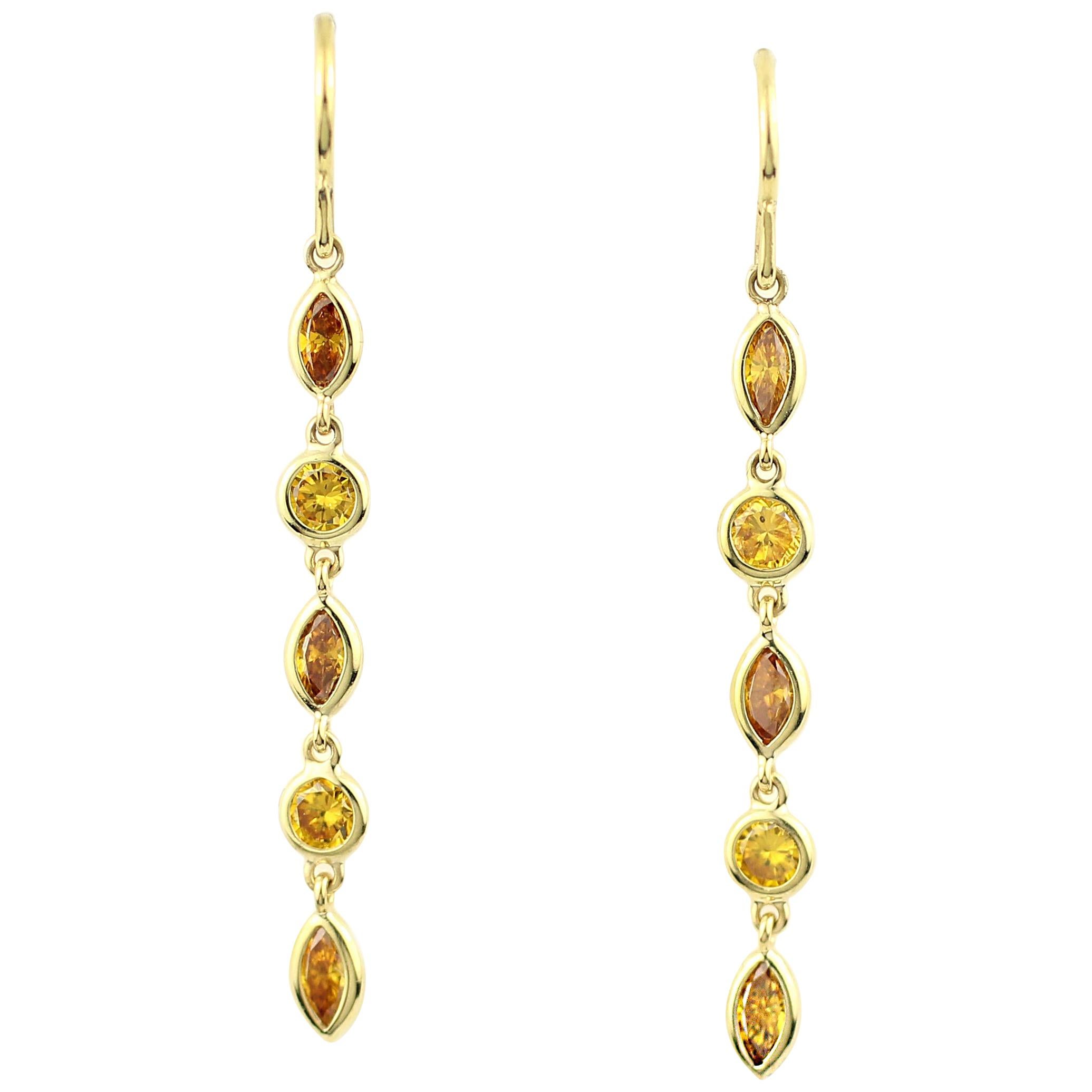 Julius Cohen Fancy Vivid Yellow Diamond Drop Earrings