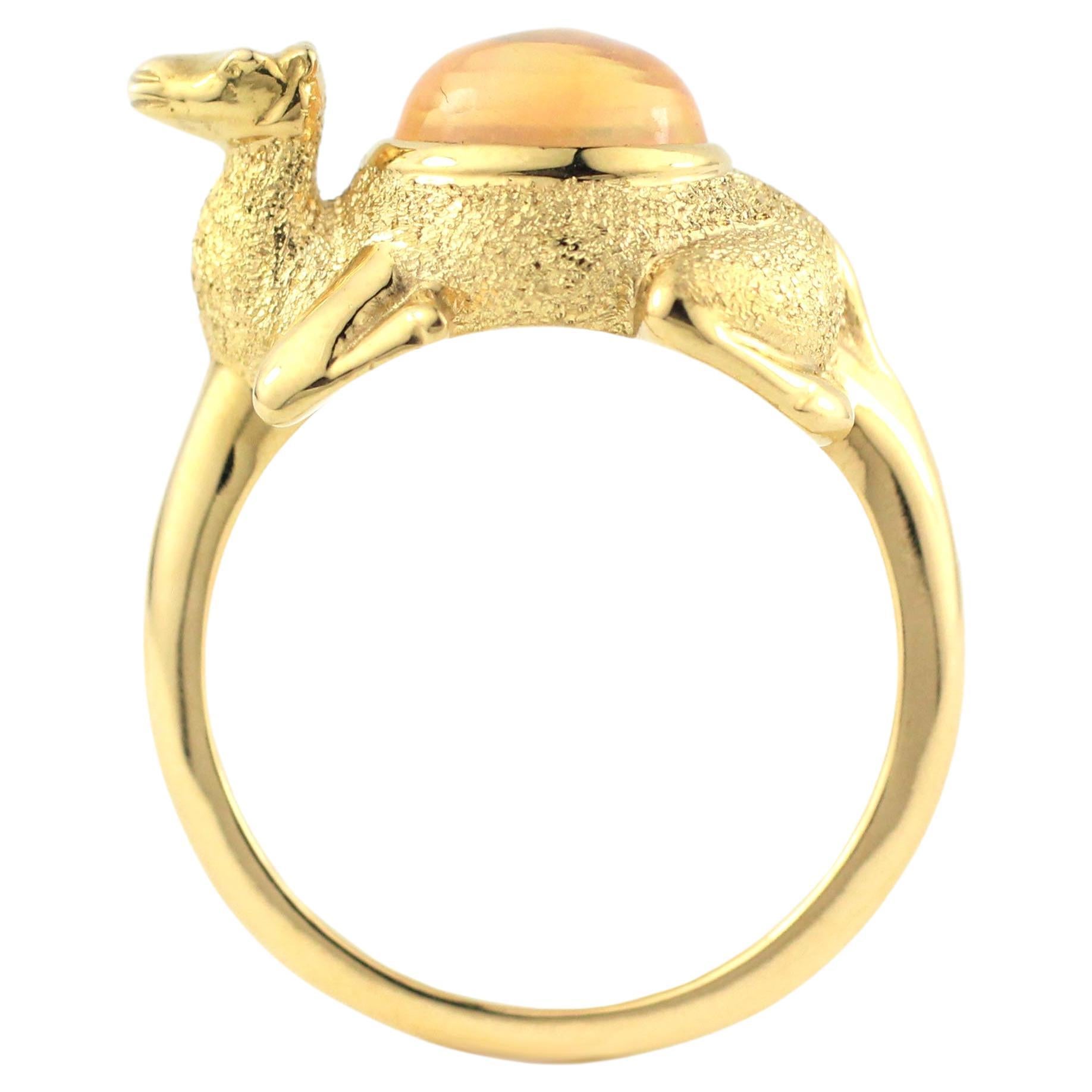 Julius Cohen Fire Opal Camel Ring in 22 Kt Gold