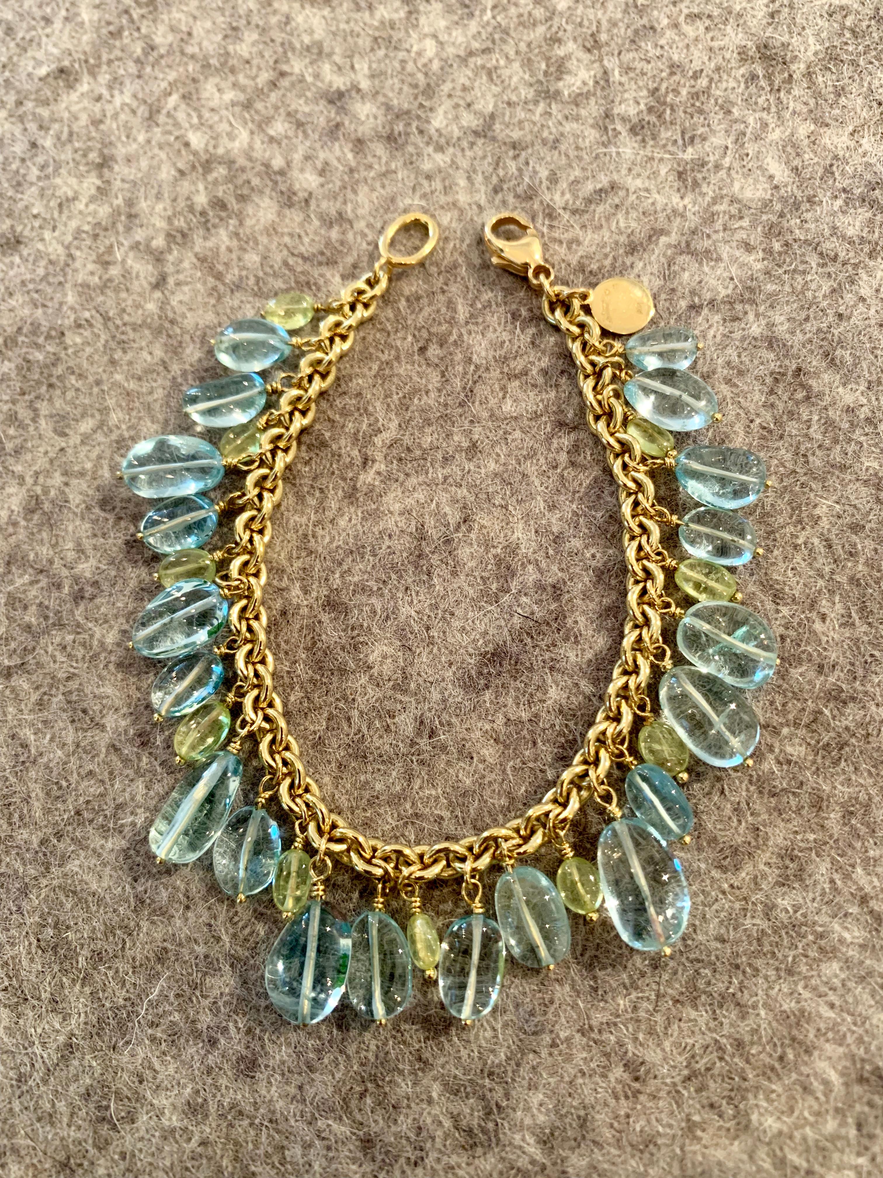 Contemporary Julius Cohen Gold, Aquamarine and Chrysoberyl Bead Drop Bracelet