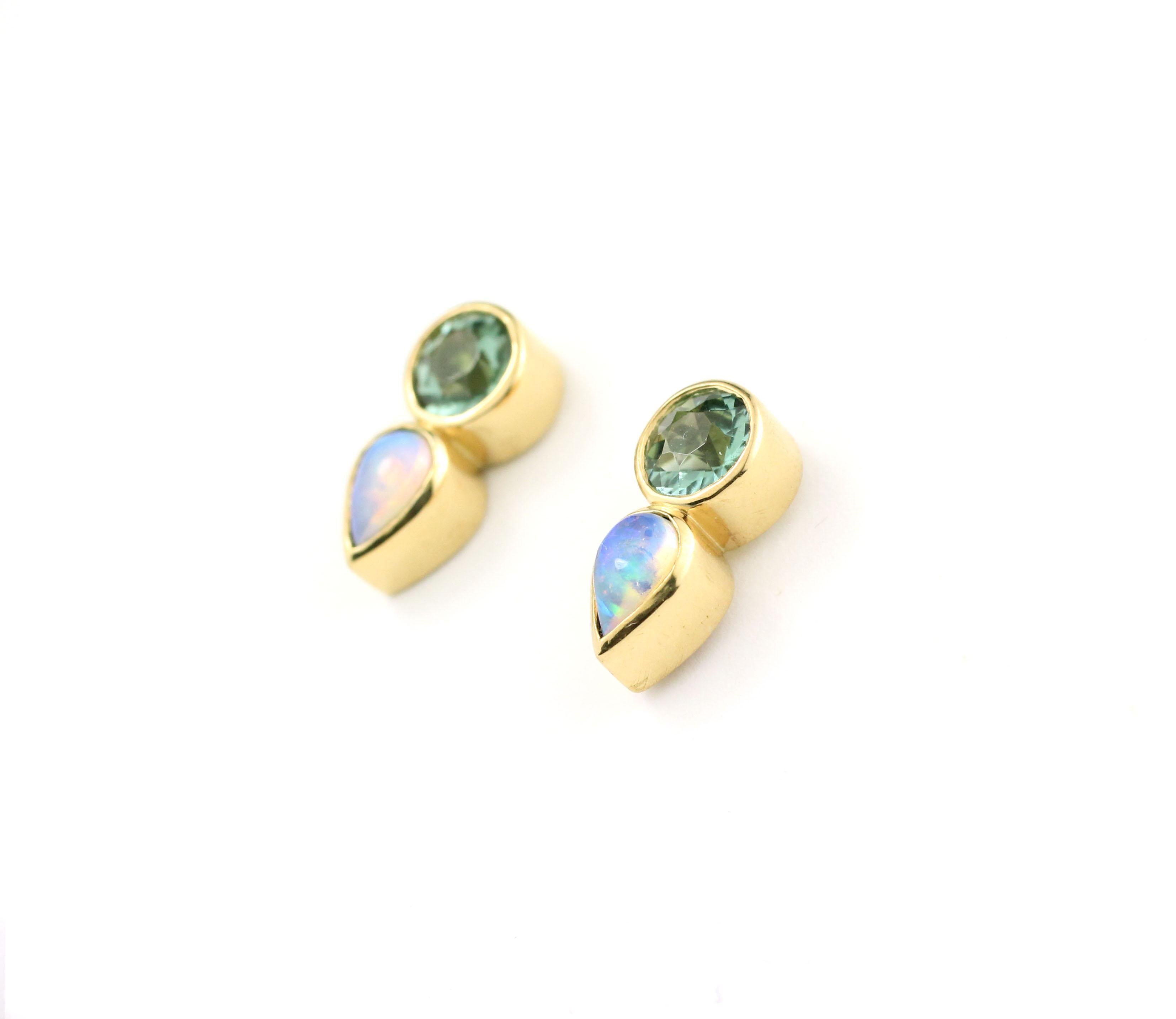 Contemporary Julius Cohen Mint Tourmaline and Opal Earrings