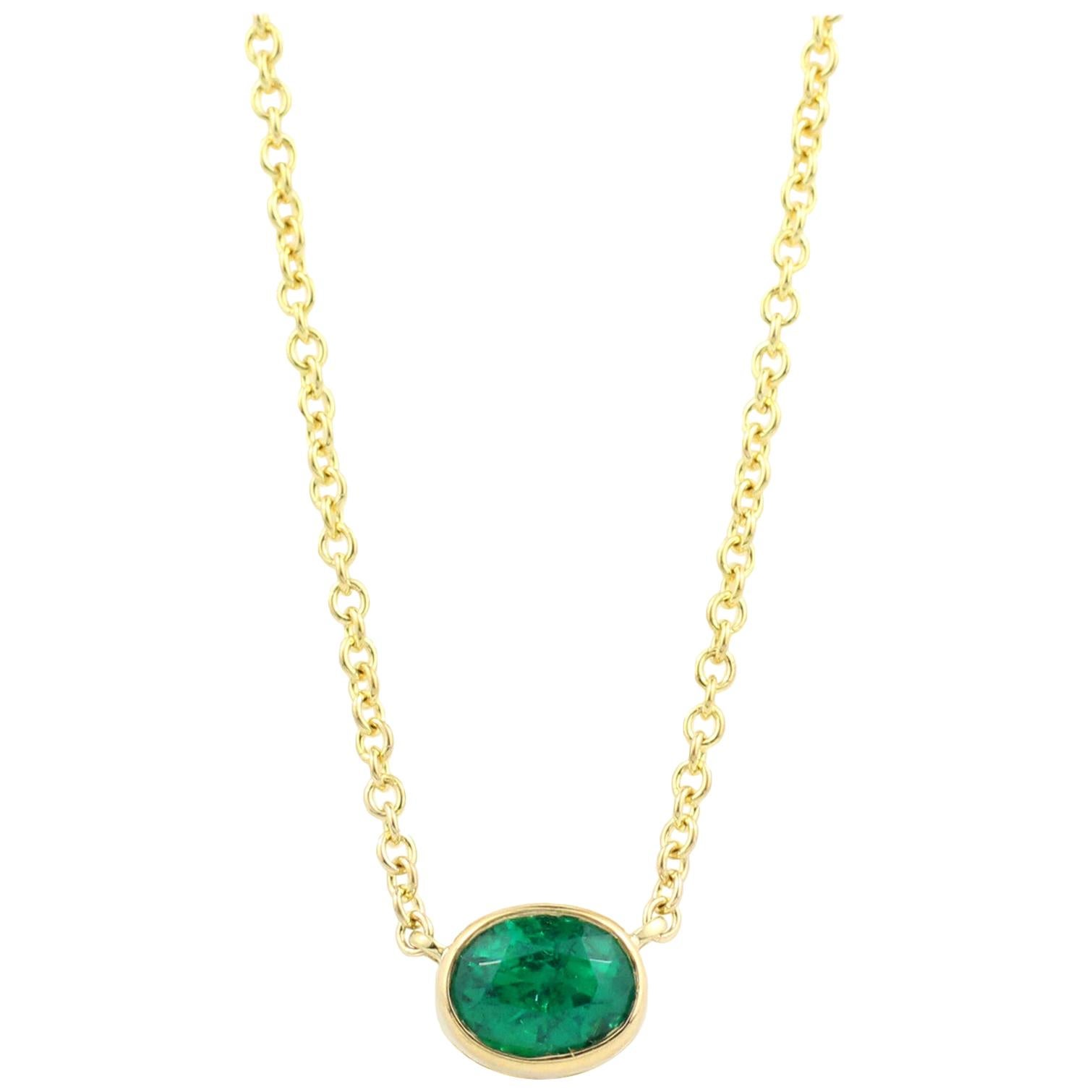 Julius Cohen Oval Emerald Pendant Necklace