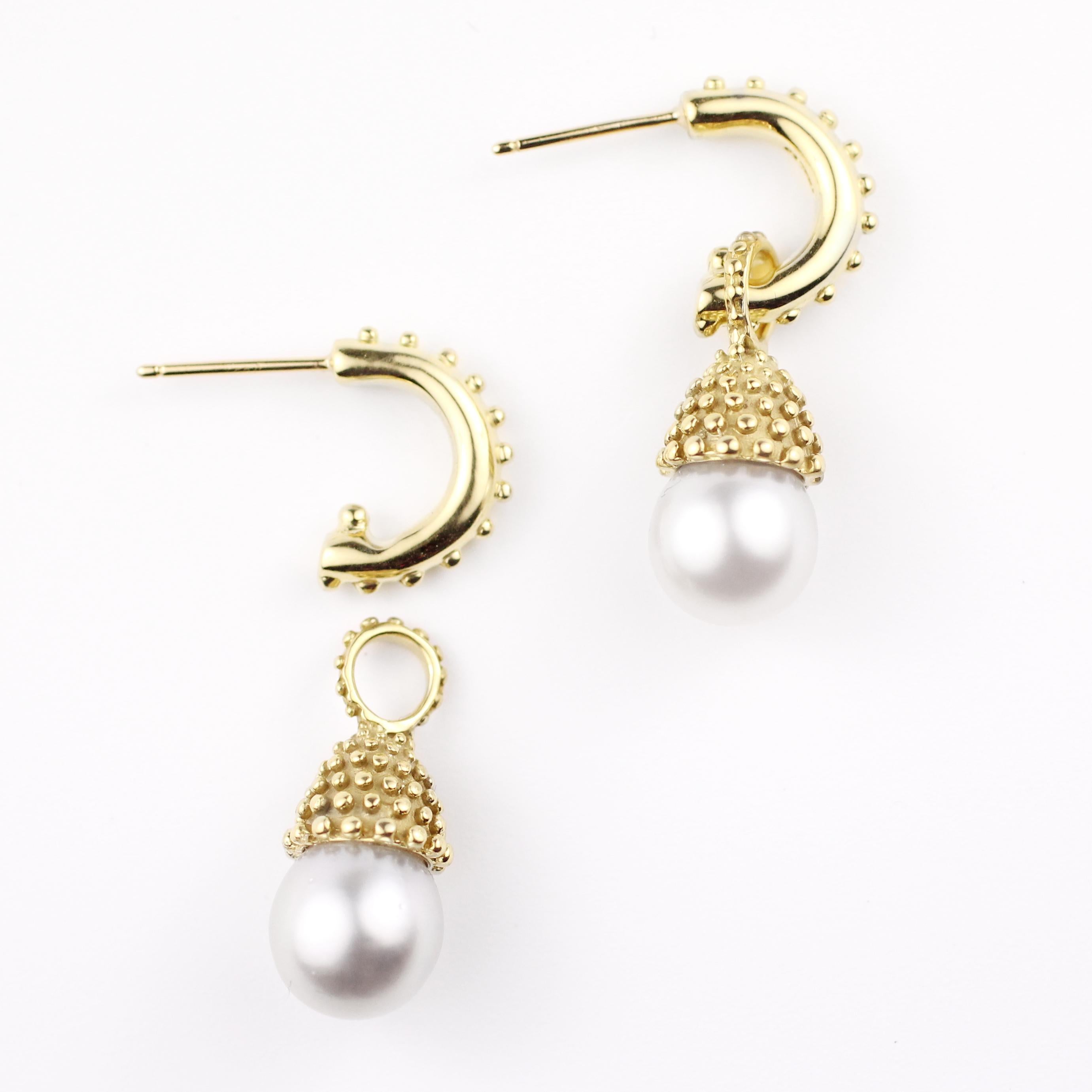 These 18 Kt Gold and Pearl Drop Earrings have real presence and are in the classic 