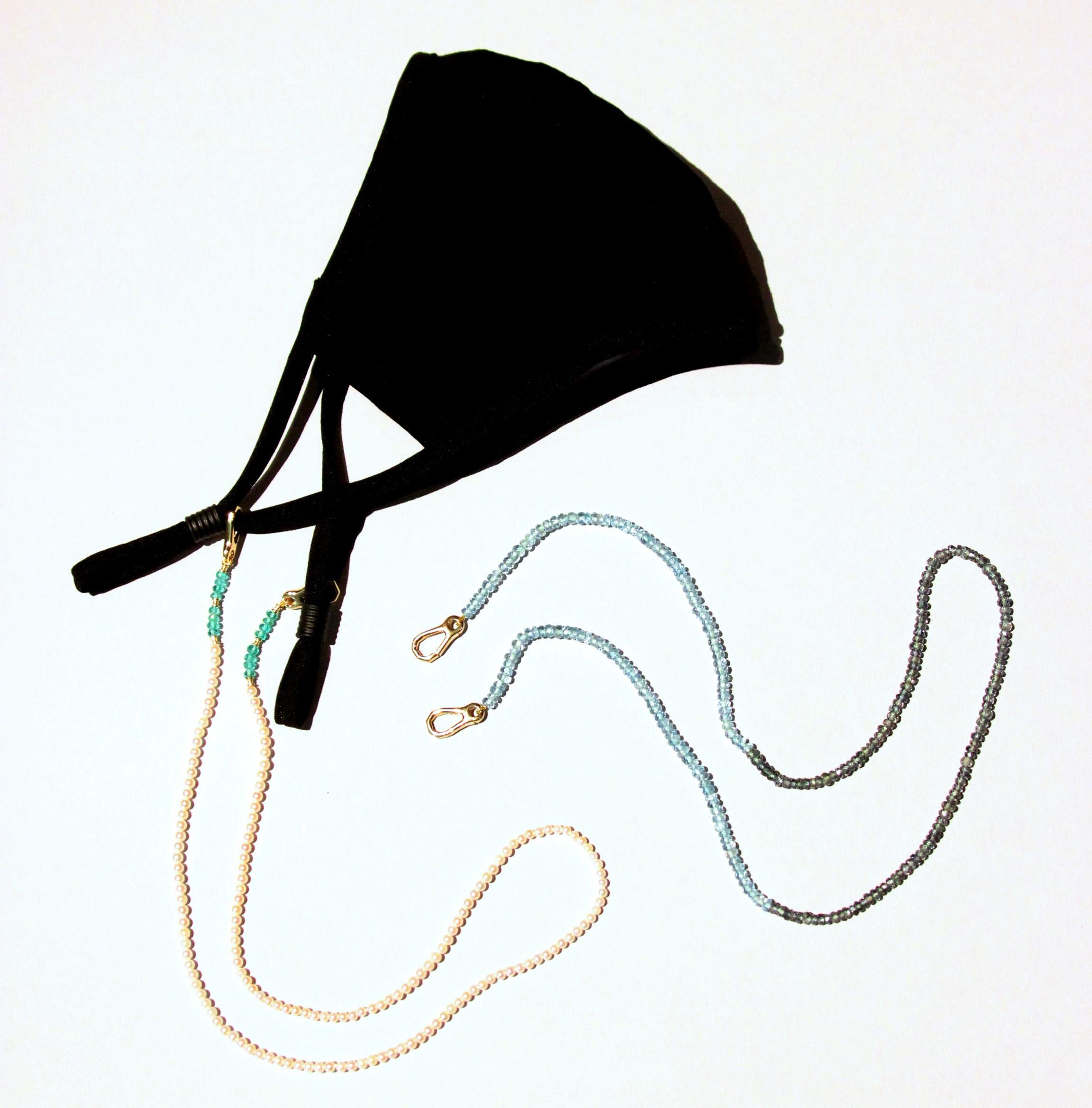 Women's or Men's Julius Cohen Pearl and Tanzanite Mask or Eyeglass Lanyard Necklace