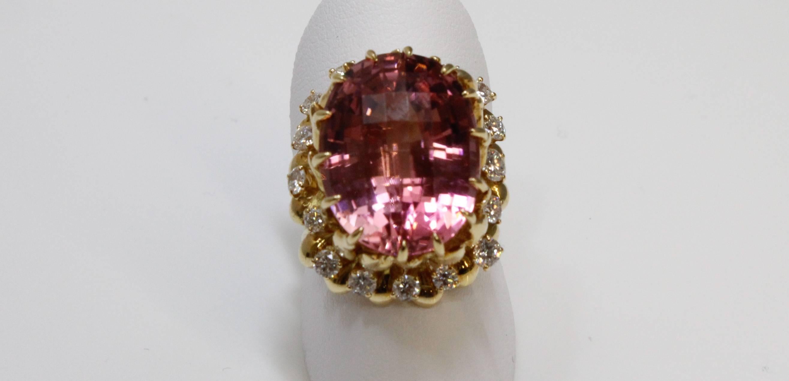 Modern Julius Cohen Pink Tourmaline and Diamond Ring