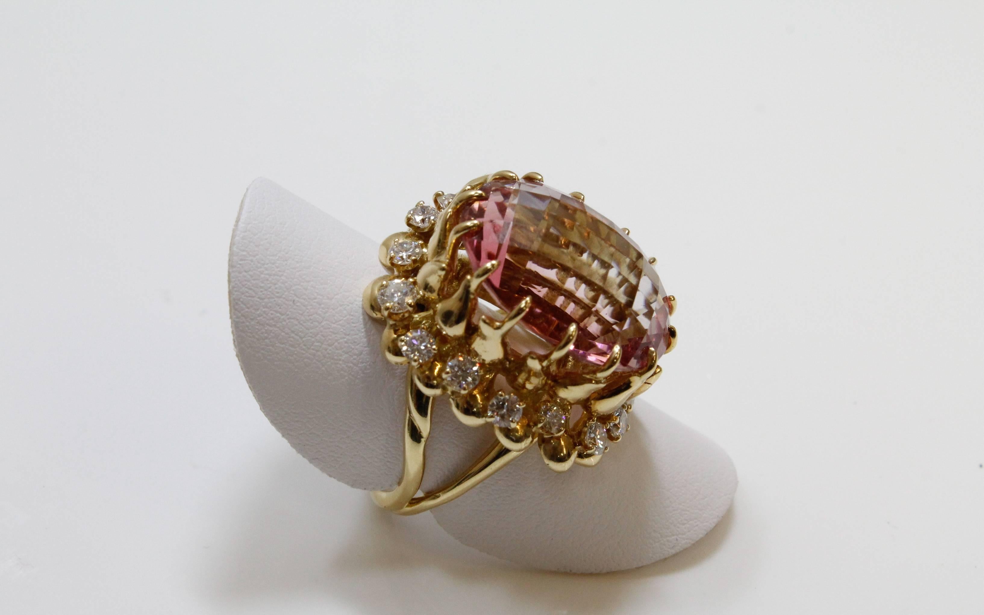 Oval Cut Julius Cohen Pink Tourmaline and Diamond Ring