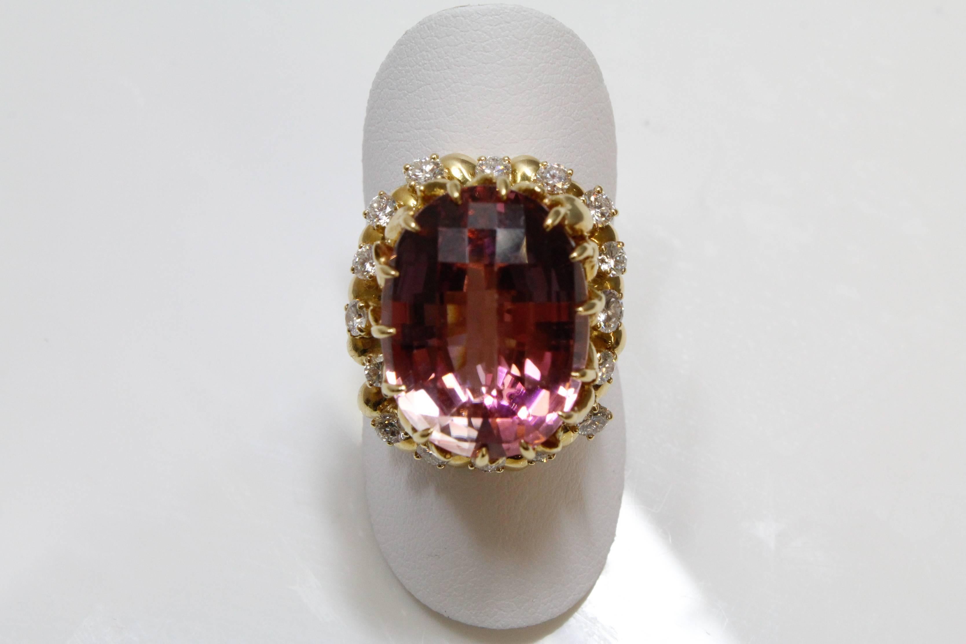 Julius Cohen Pink Tourmaline and Diamond Ring In Good Condition In Santa Fe, NM