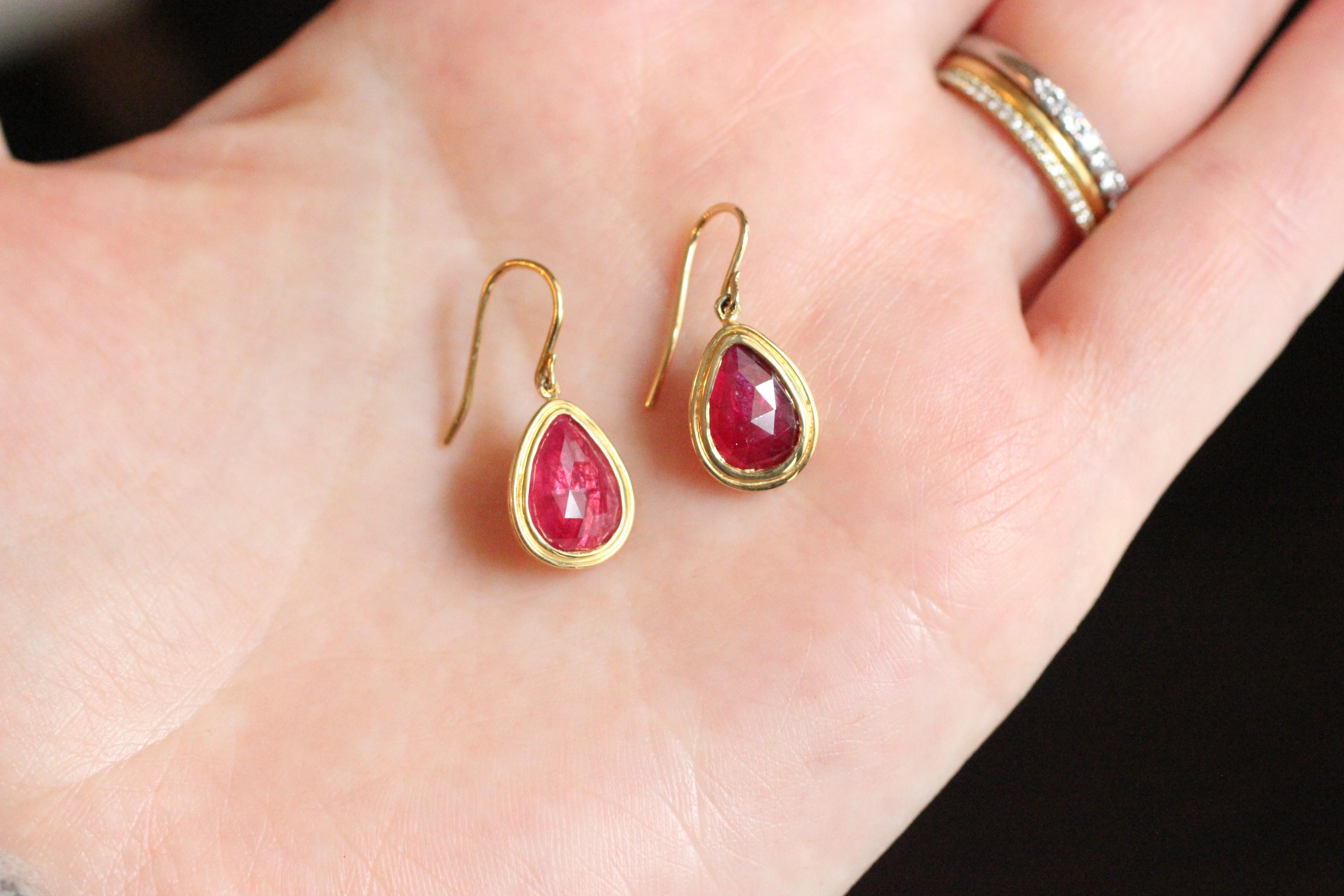 Women's Julius Cohen Rose Cut Ruby Gold Drop Earrings