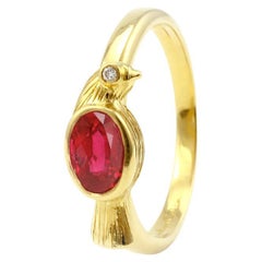 Julius Cohen Ruby Bird Ring in 18 Kt Gold