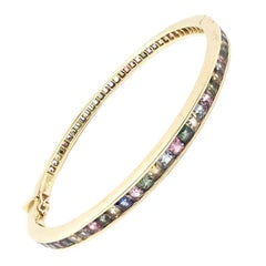 Julius Cohen Sapphire Pastel Color Stone Yellow Gold Bangle Bracelet