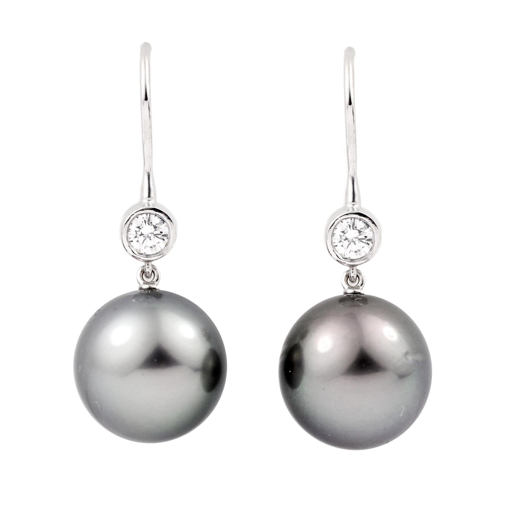 Julius Cohen Tahitian Pearl and Diamond Earrings