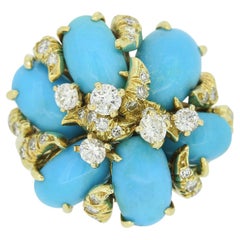 Julius Cohen Turquoise and Diamond Cluster Ring