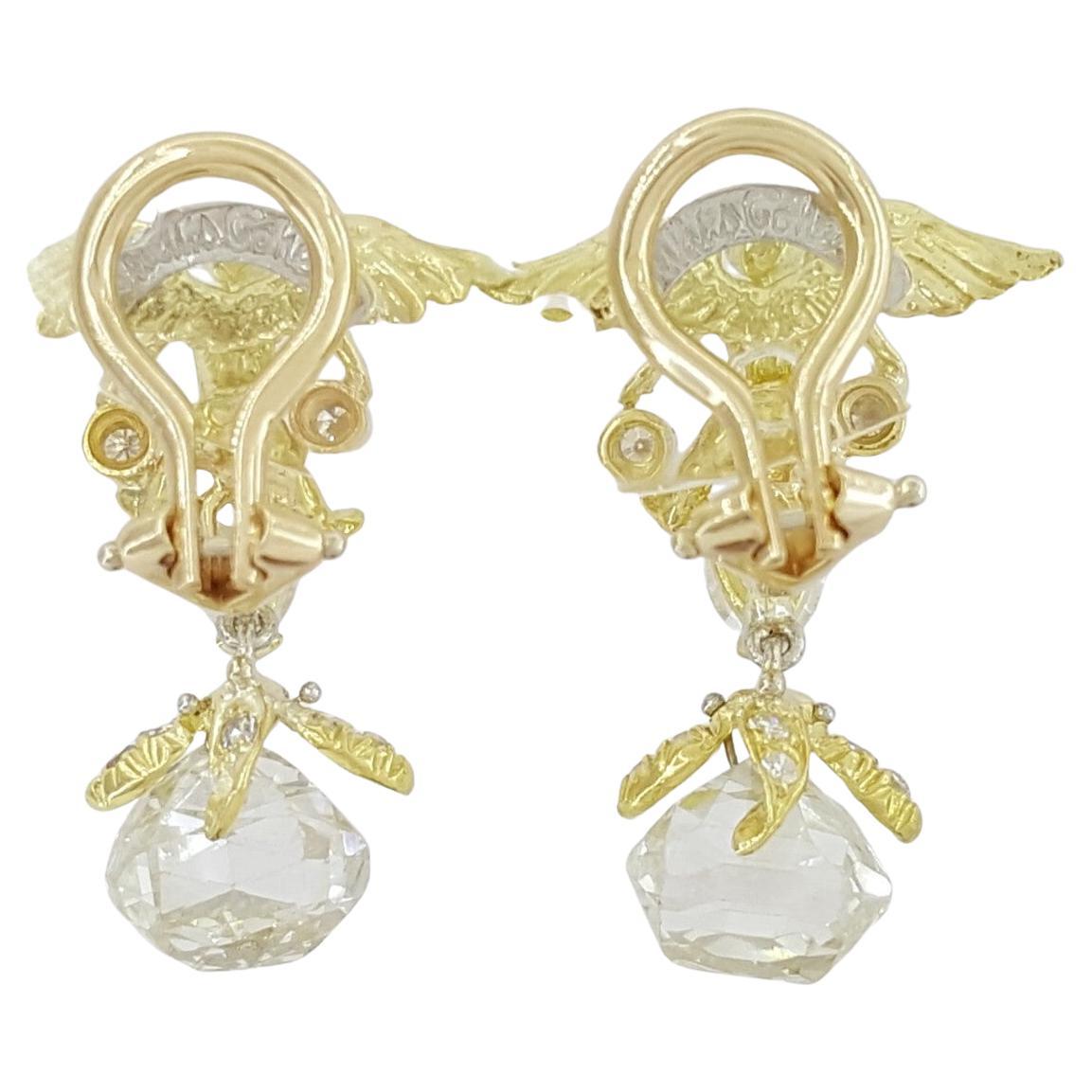 Briolette Cut Julius Cohen Vintage Angel Drop Clip-On Earrings Carat Briolette Diamonds For Sale