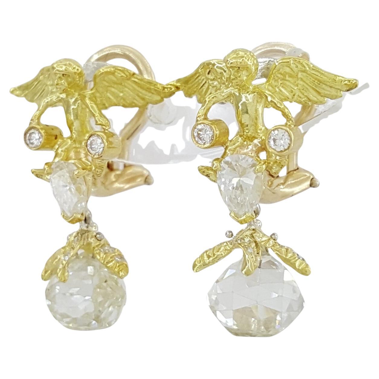 Julius Cohen Vintage Angel Drop Clip-On Earrings Carat Briolette Diamonds In New Condition For Sale In Chicago, IL