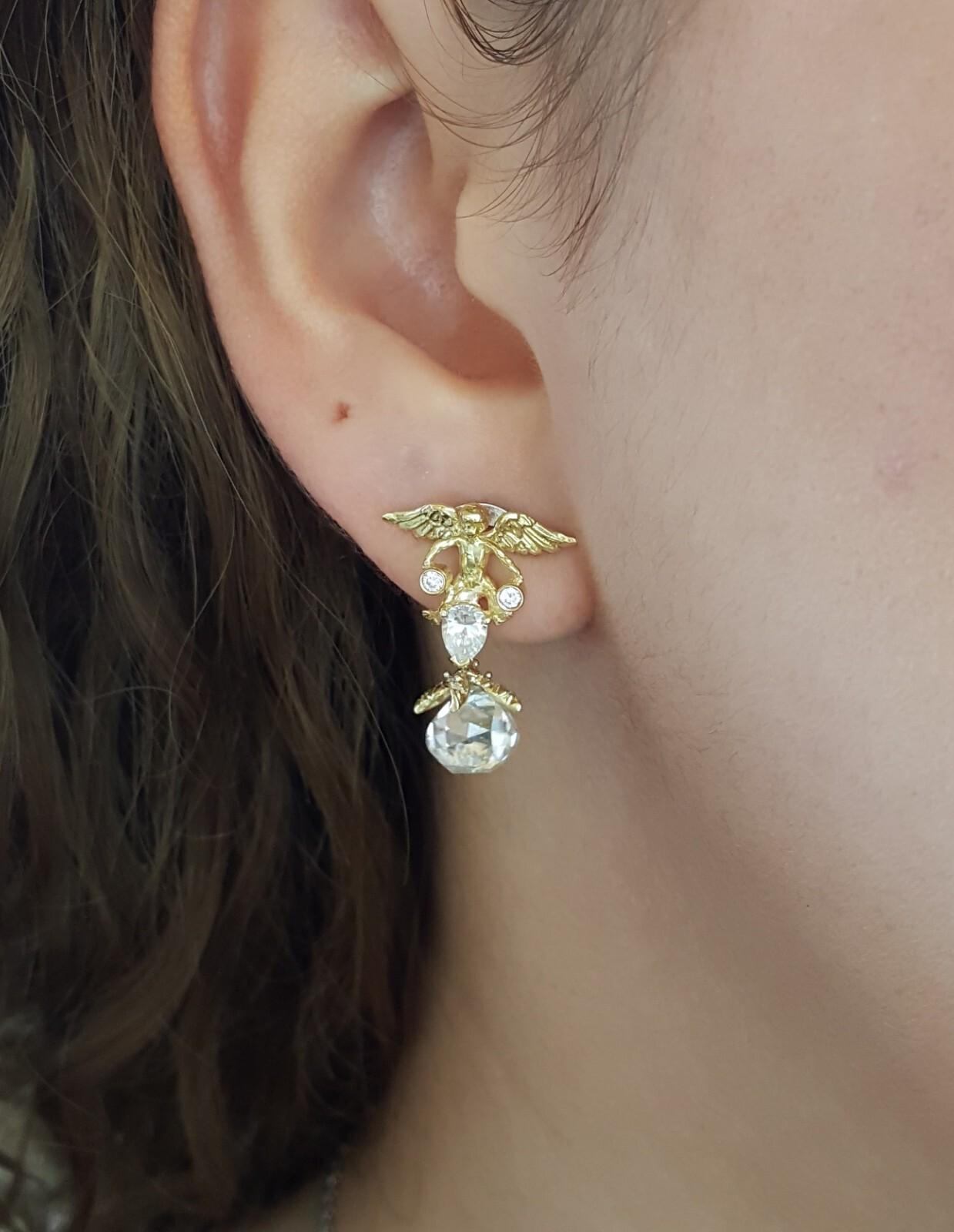 Julius Cohen Vintage Angel Drop Clip-On Earrings Carat Briolette Diamonds For Sale 1