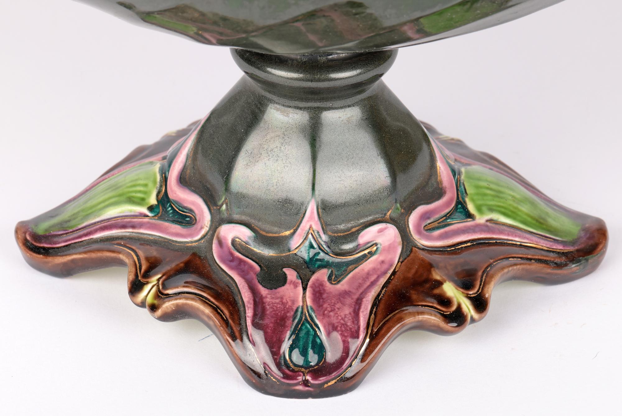 Julius Dressler Art Nouveau Large Twin Handled Majolica Centrepiece 3