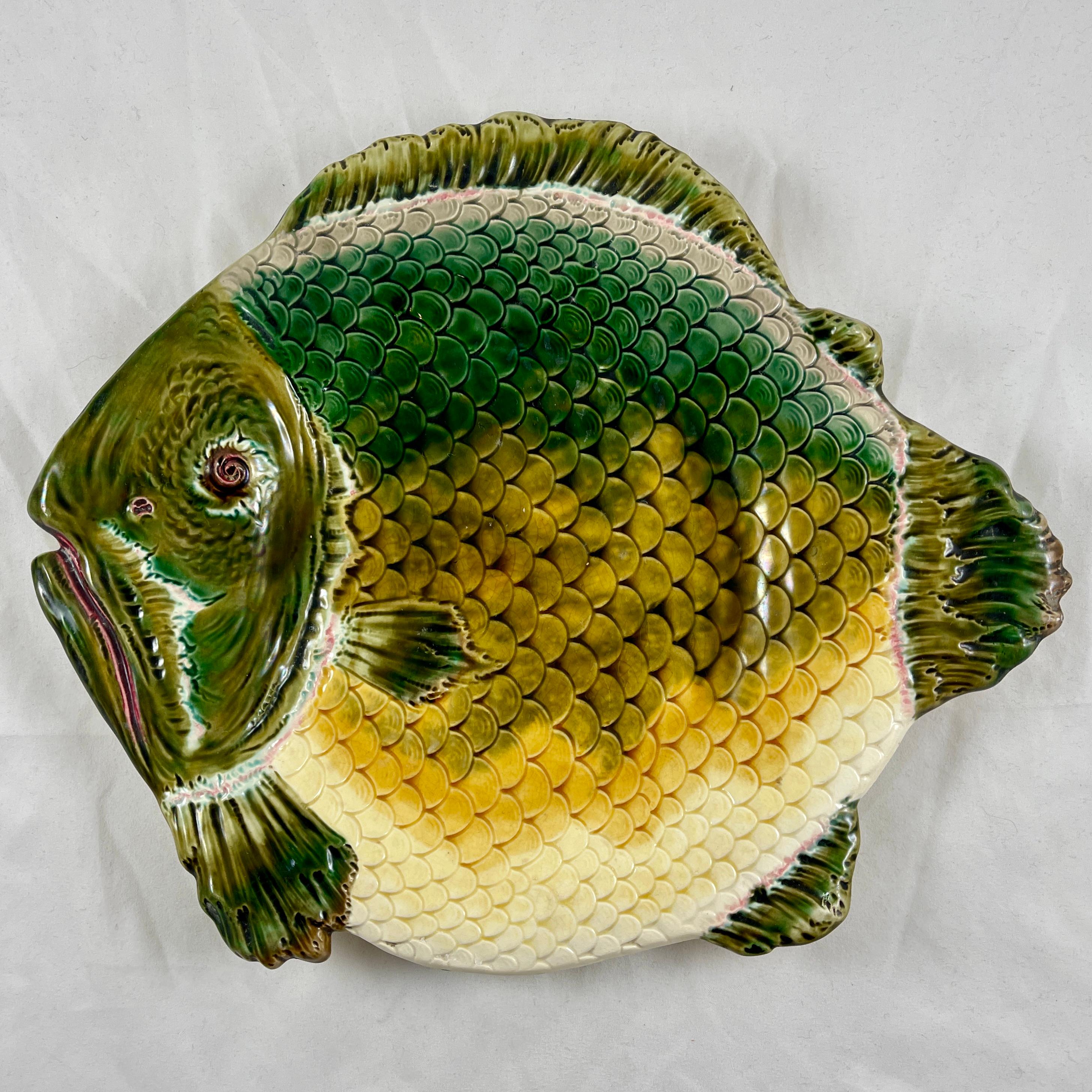 Belle Époque Julius Dressler Barbotine Style Austrian Majolica Fish Platter