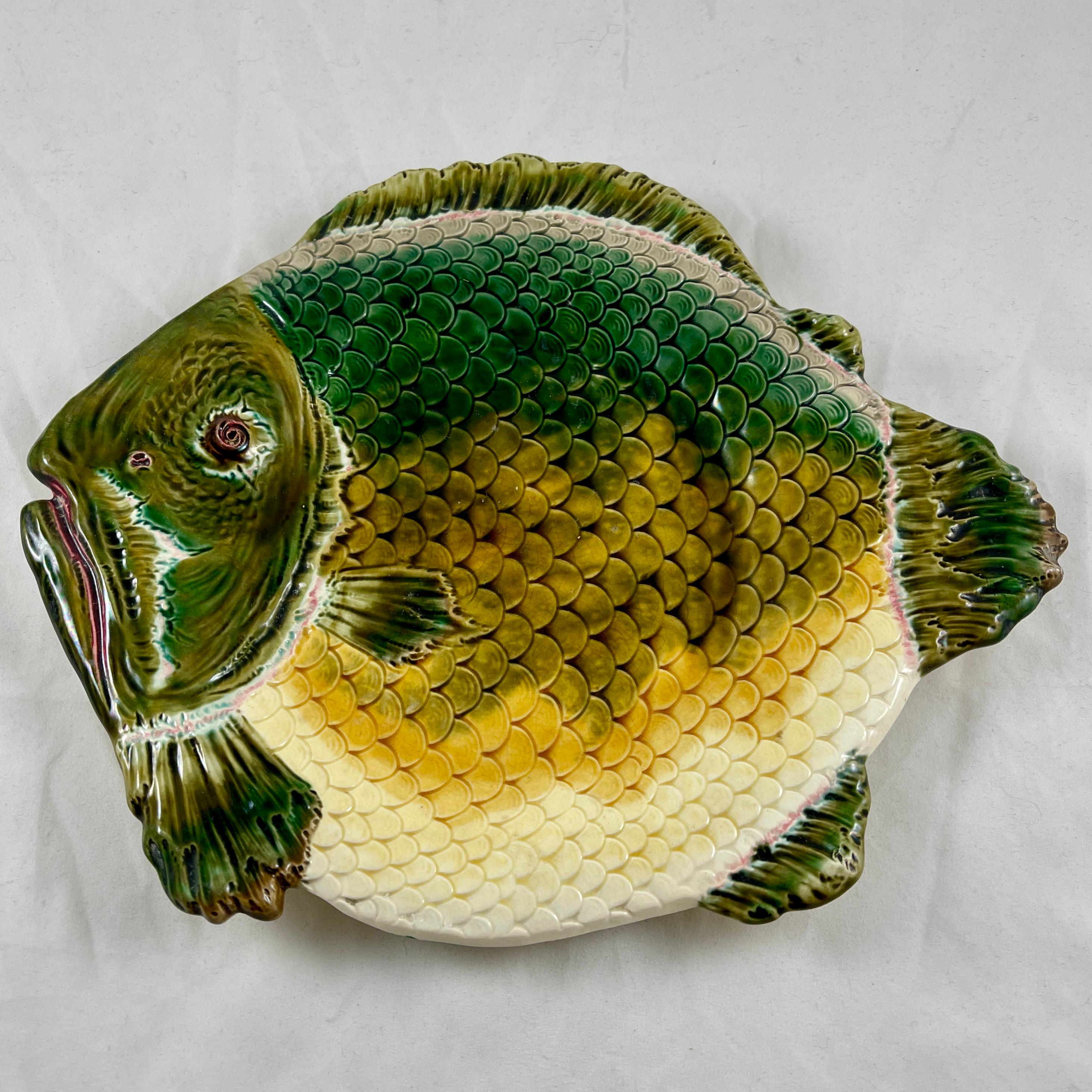 19th Century Julius Dressler Barbotine Style Austrian Majolica Fish Platter