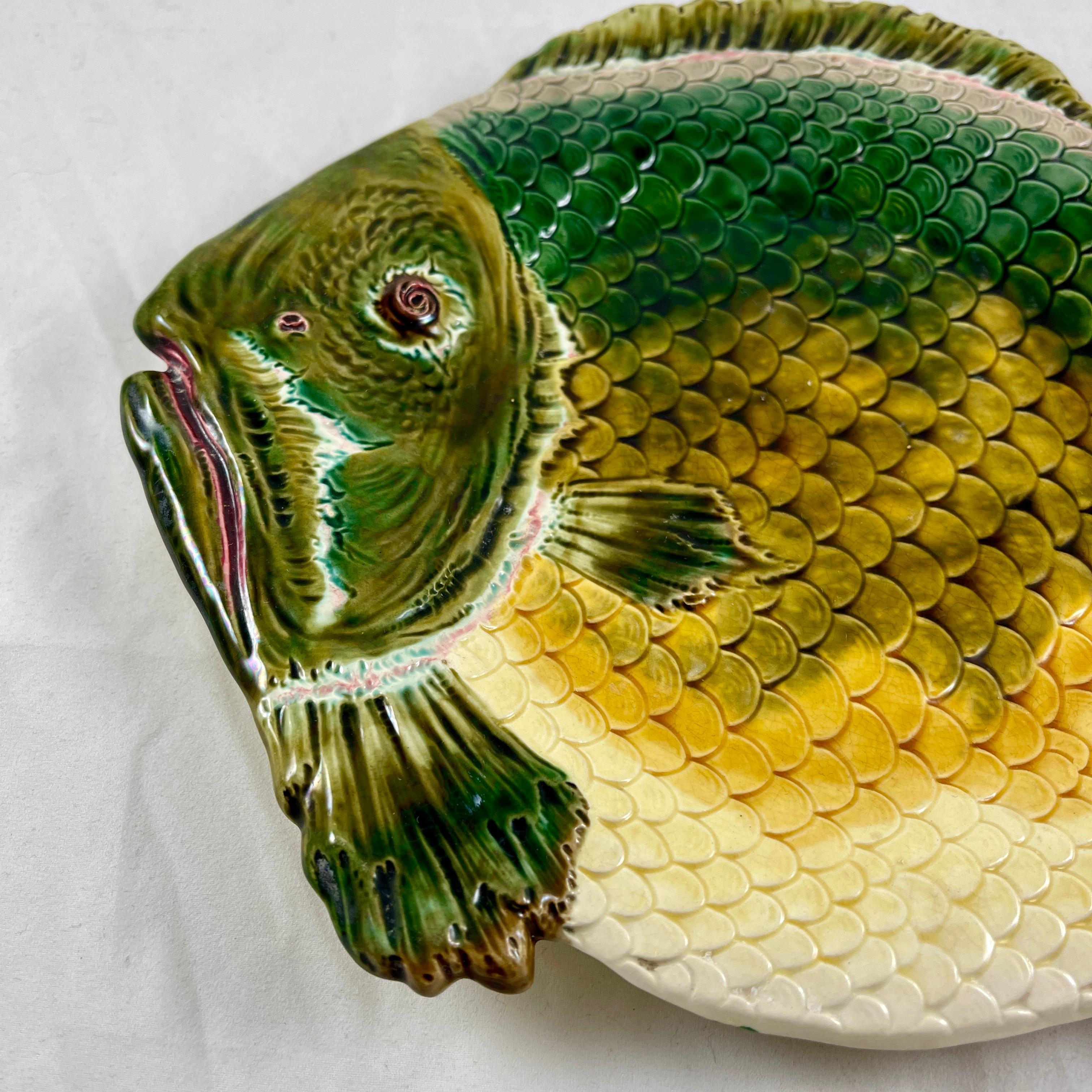 Ceramic Julius Dressler Barbotine Style Austrian Majolica Fish Platter