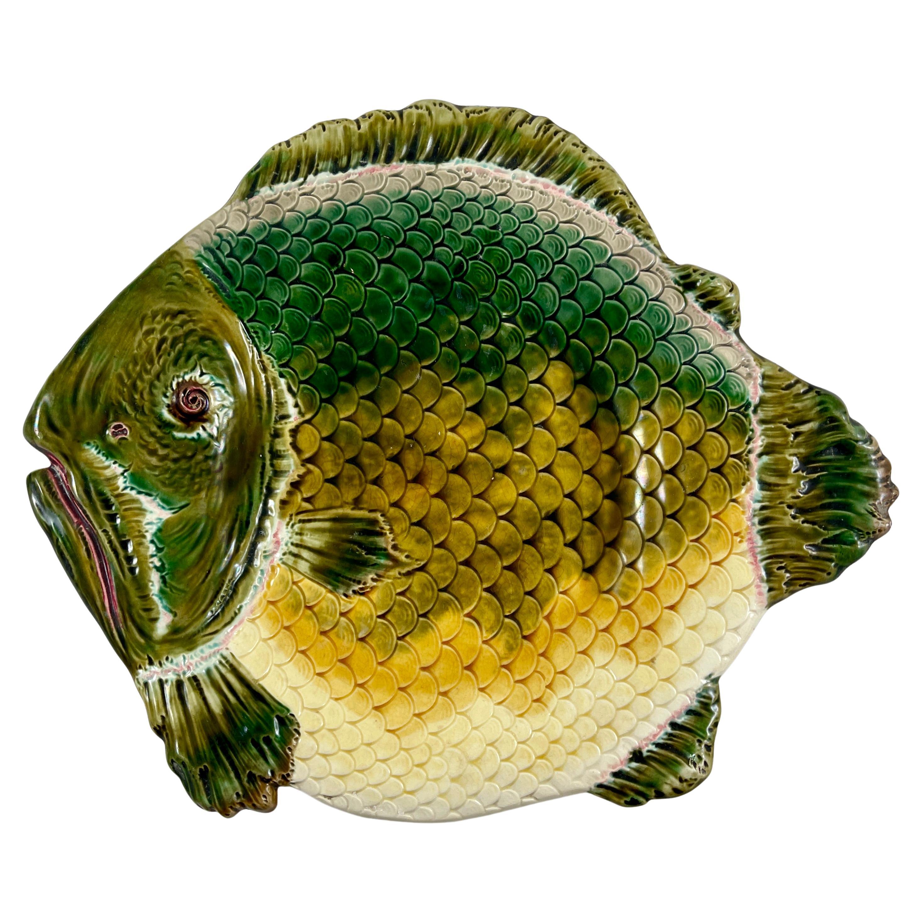 Julius Dressler Barbotine Style Austrian Majolica Fish Platter