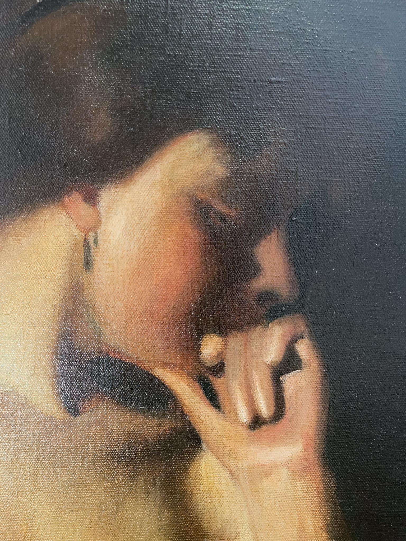 Femme contemplative nue - Noir Nude Painting par Julius Fehling