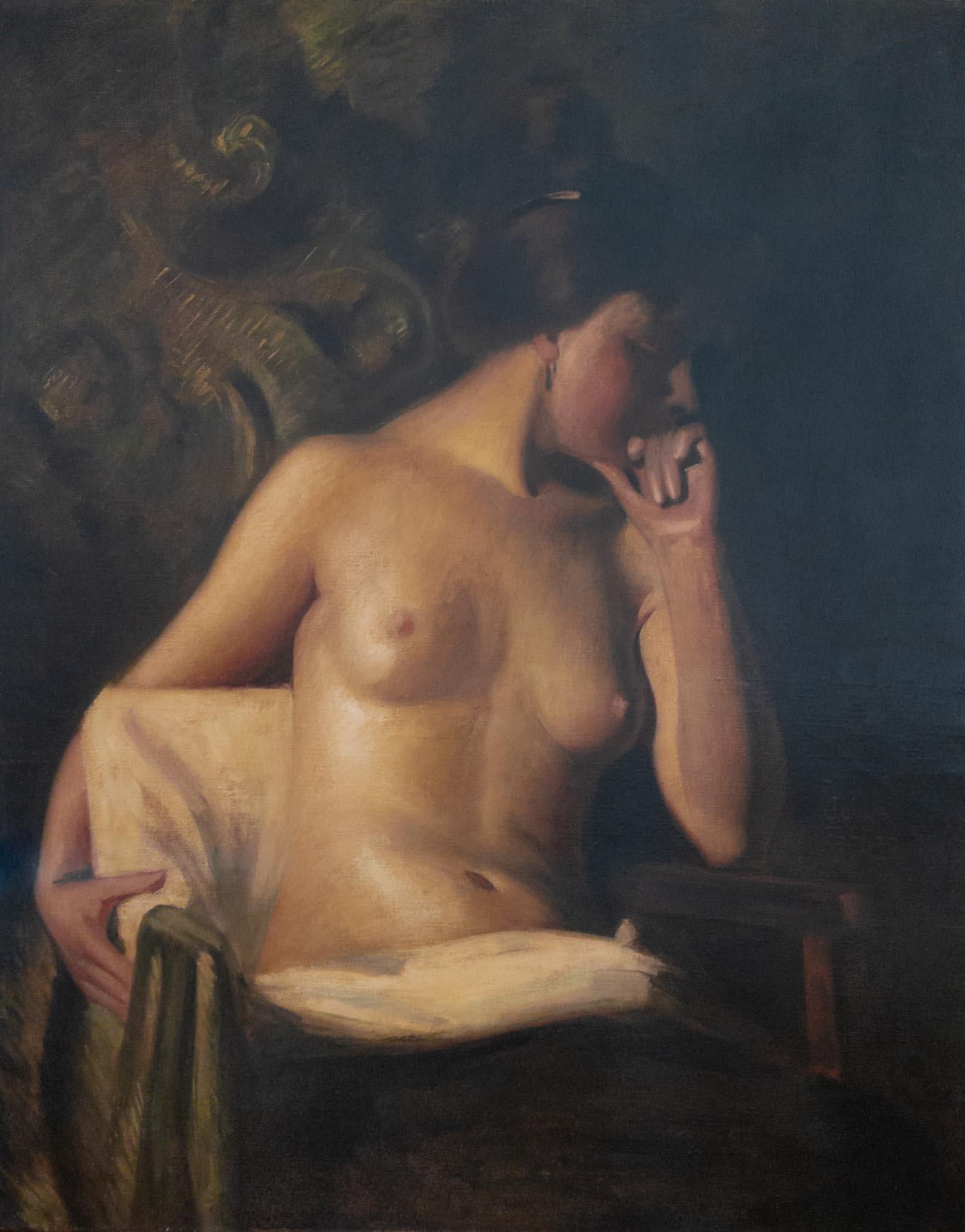 Nude Painting Julius Fehling - Femme contemplative nue