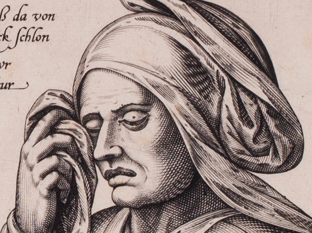 17th Century Dutch engraving 'Mein Greit; Mein Greit' - Beige Figurative Print by Julius Goltzius 