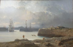 HINTZ Marine peinture romantique Port Jersey Allemand Français 19ème