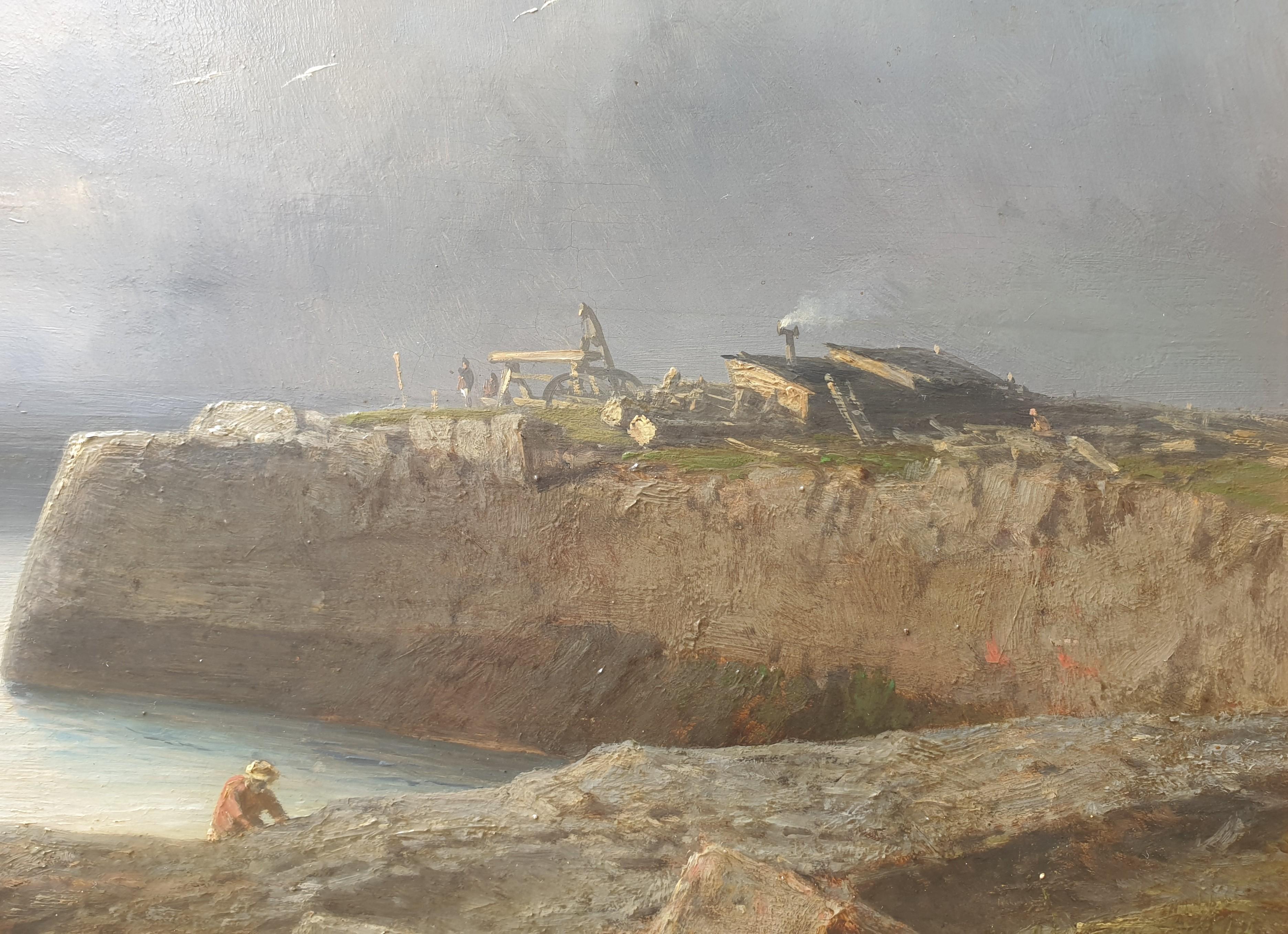 HINTZ Marine romantic painting Port Jersey German French 19th - Brown Landscape Painting by Julius Hintz