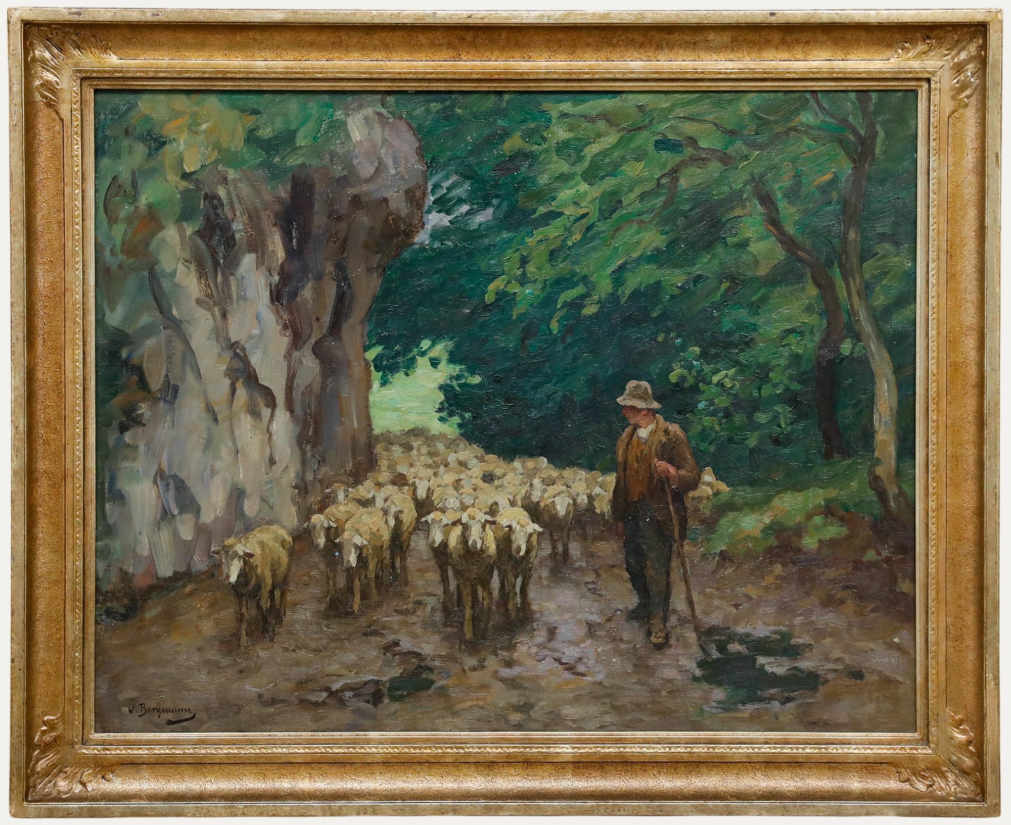Julius Hugo Bergmann (1861-1940), Impressionist, Öl auf Leinwand. Signiert 
J. Bergmann
 unten links. Präsentiert in einem attraktiven vergoldeten Rahmen mit Akanthus-Verzierungen an den Ecken. Verso signiert und betitelt. Auf Leinwand auf