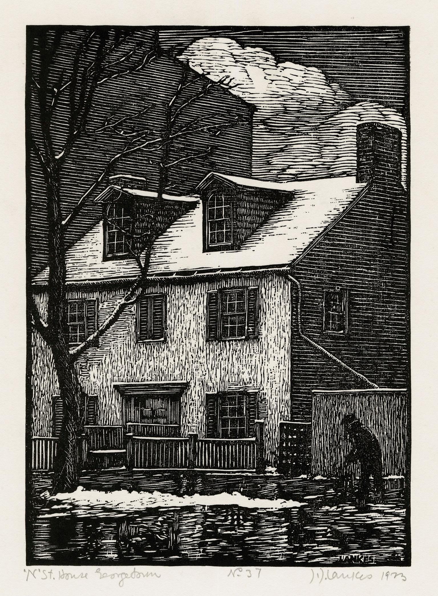 Julius J. Lankes Figurative Print - "'N' Street House, Georgetown" — 1920s American Arts & Crafts