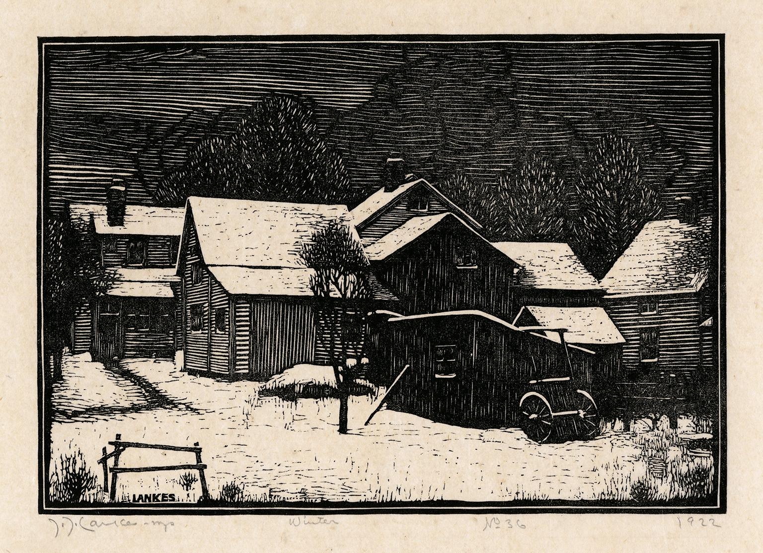 Julius J. Lankes Figurative Print - 'Winter' — 1920s American Arts & Crafts