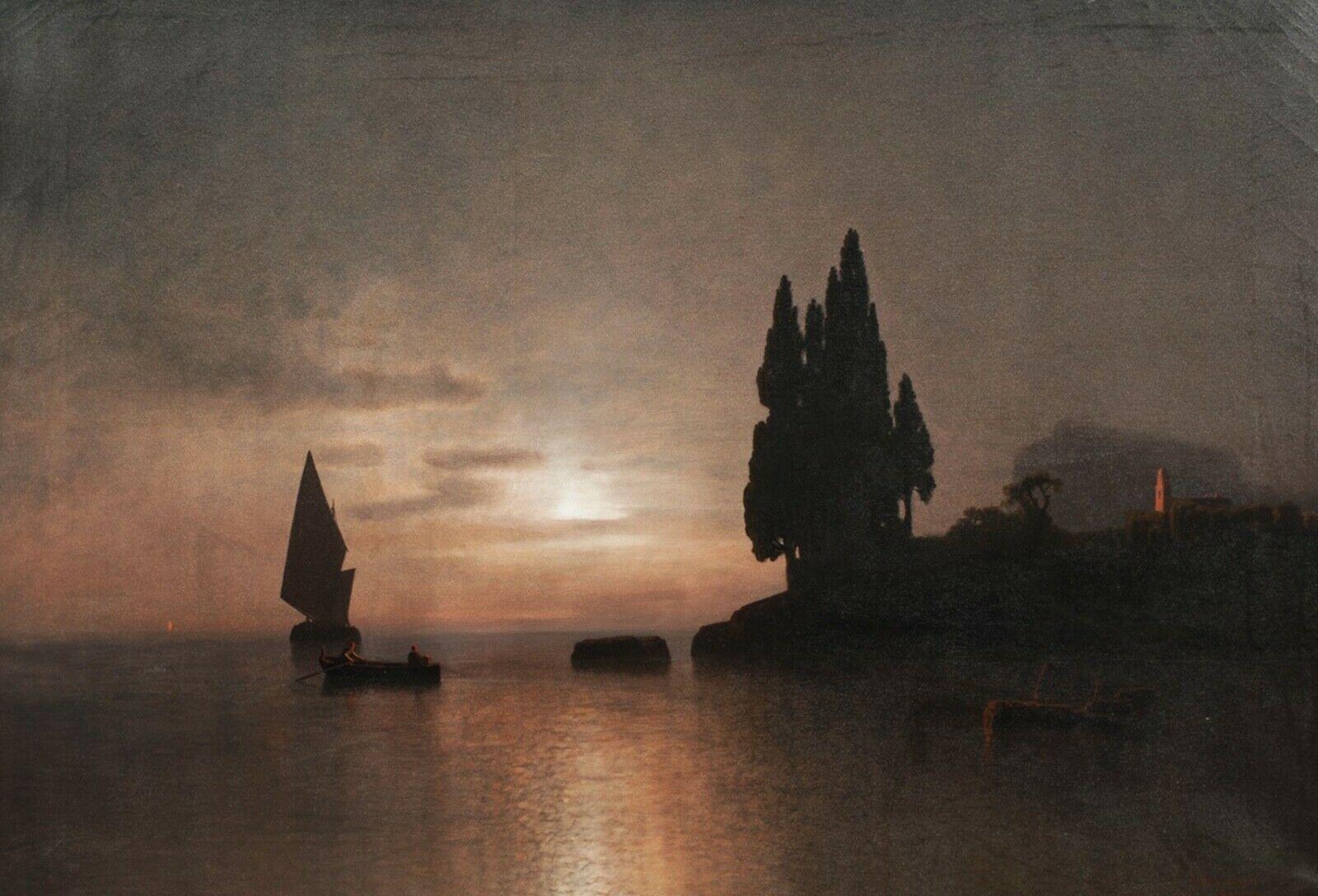 Julius KÖHNHOLZ Landscape Painting - Ship Turning At Sunset Off The Gulf Of Genoa, 19th century 
