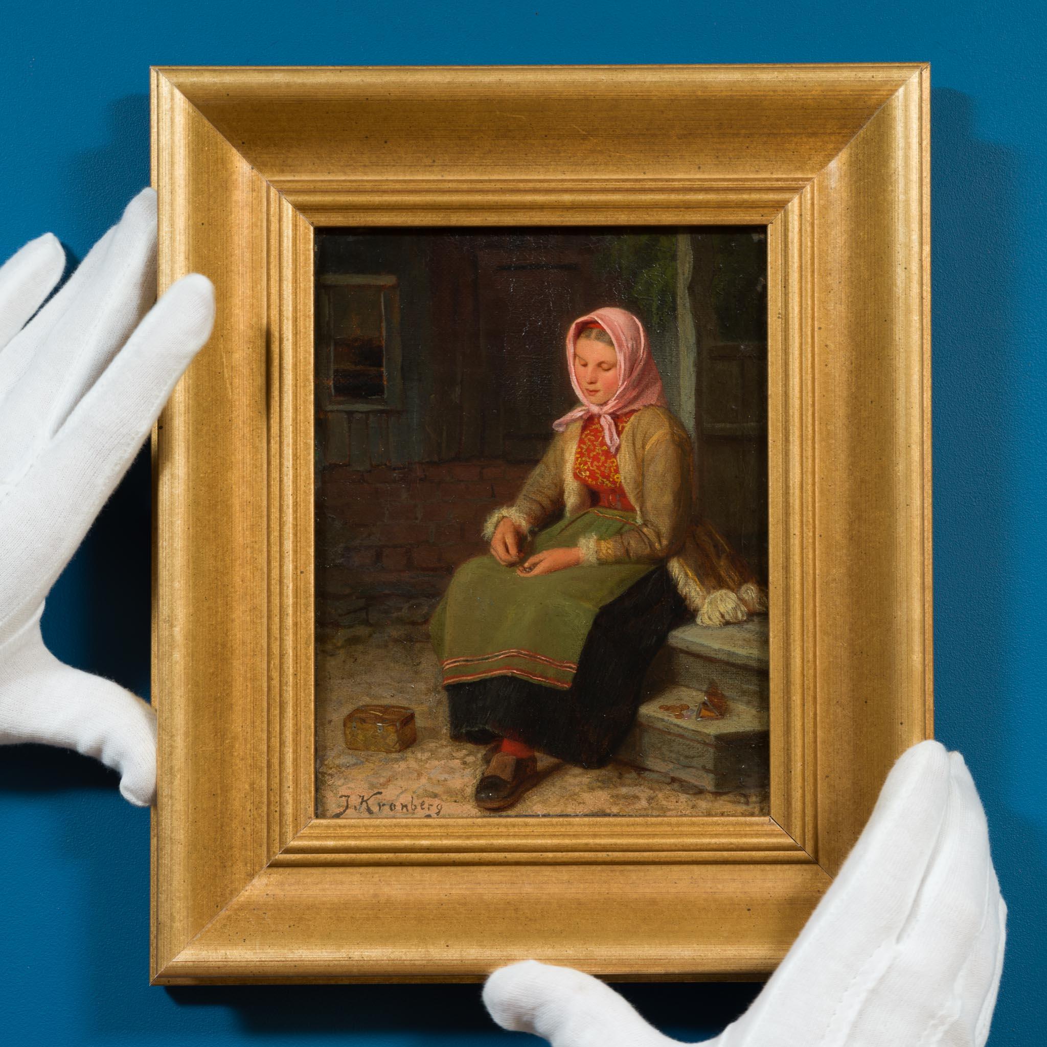 La povera ragazza - Una scena di genere precoce di Julius Kronberg, 1873 in vendita 1