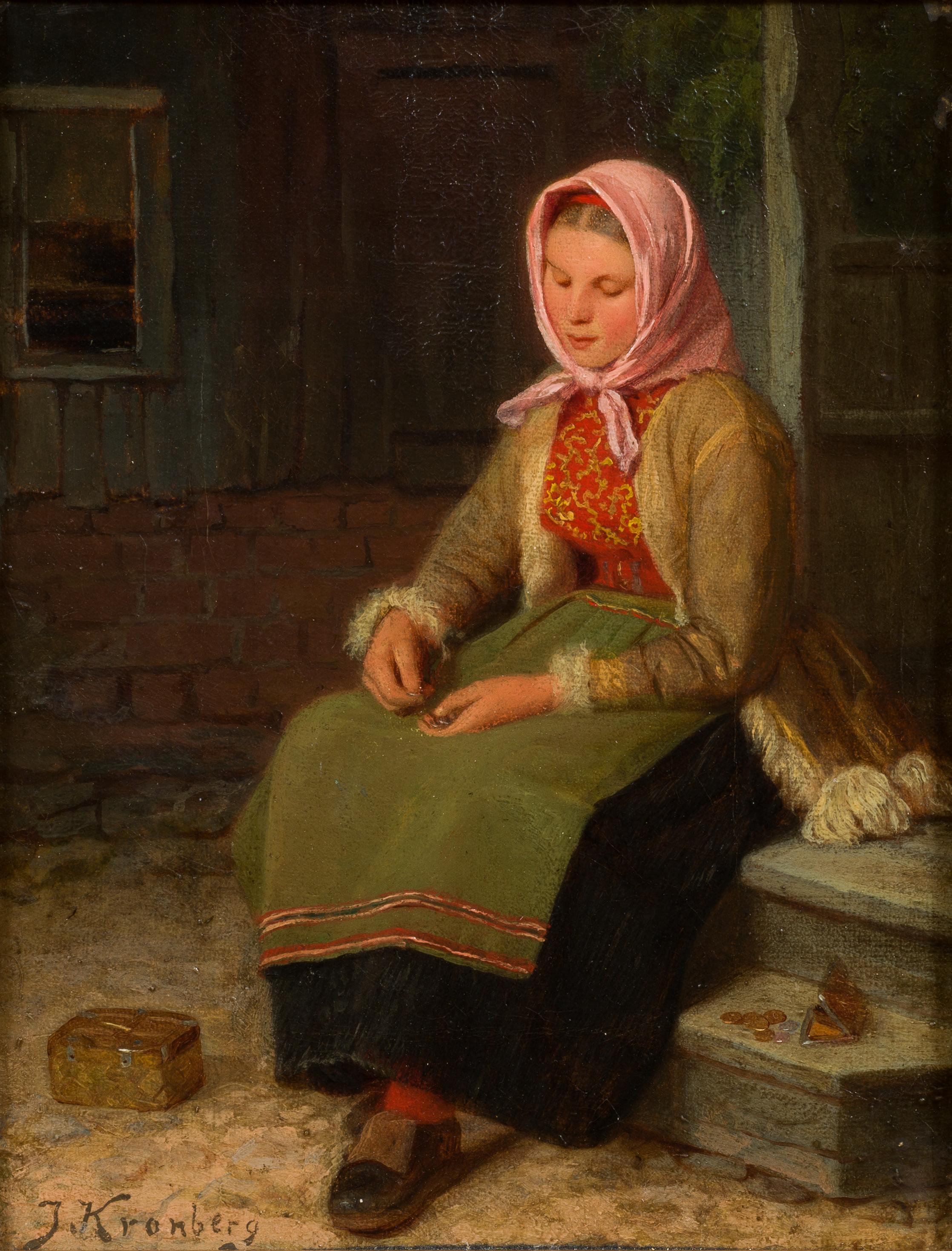 La povera ragazza - Una scena di genere precoce di Julius Kronberg, 1873 in vendita 2