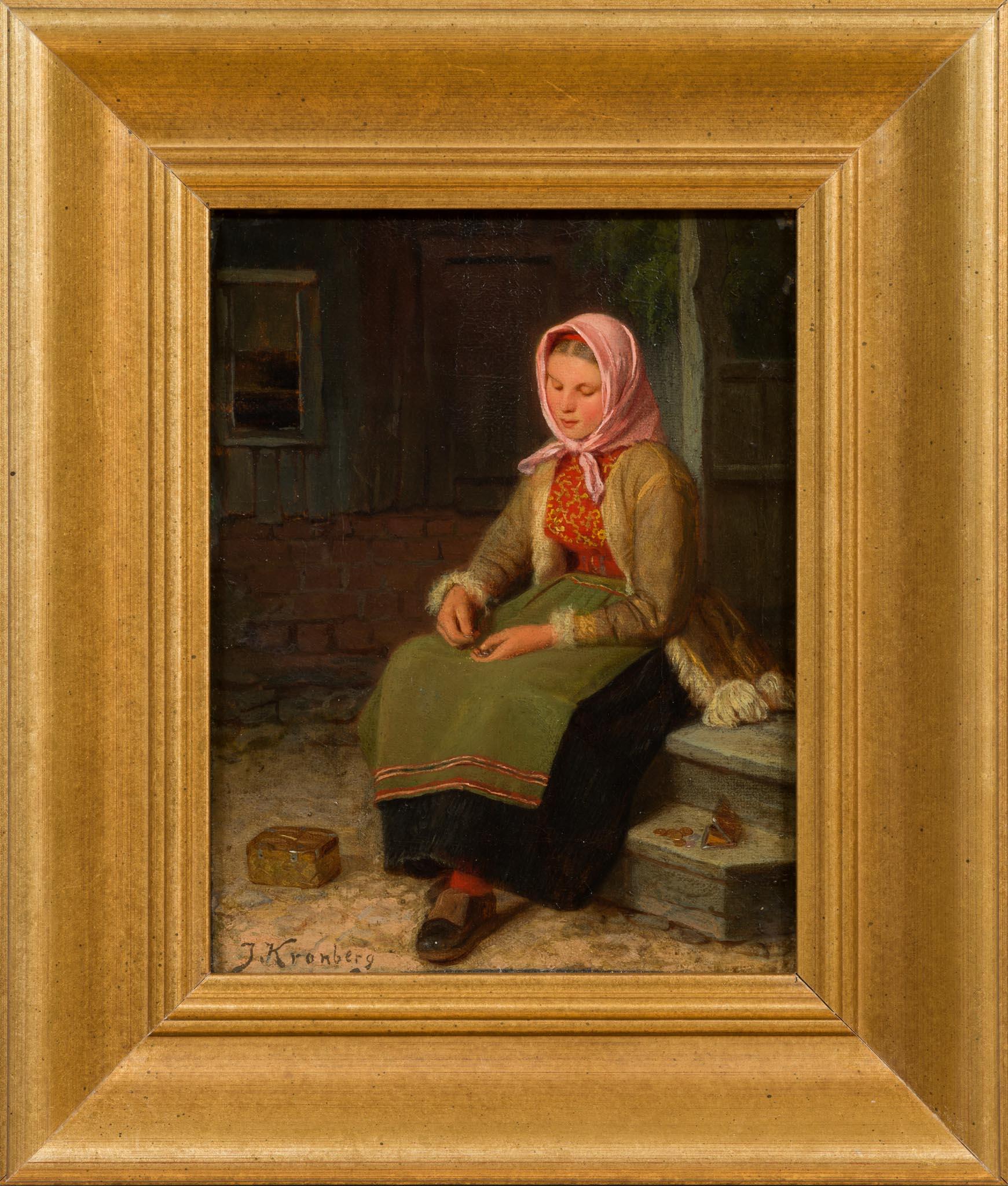 La povera ragazza - Una scena di genere precoce di Julius Kronberg, 1873 in vendita 3