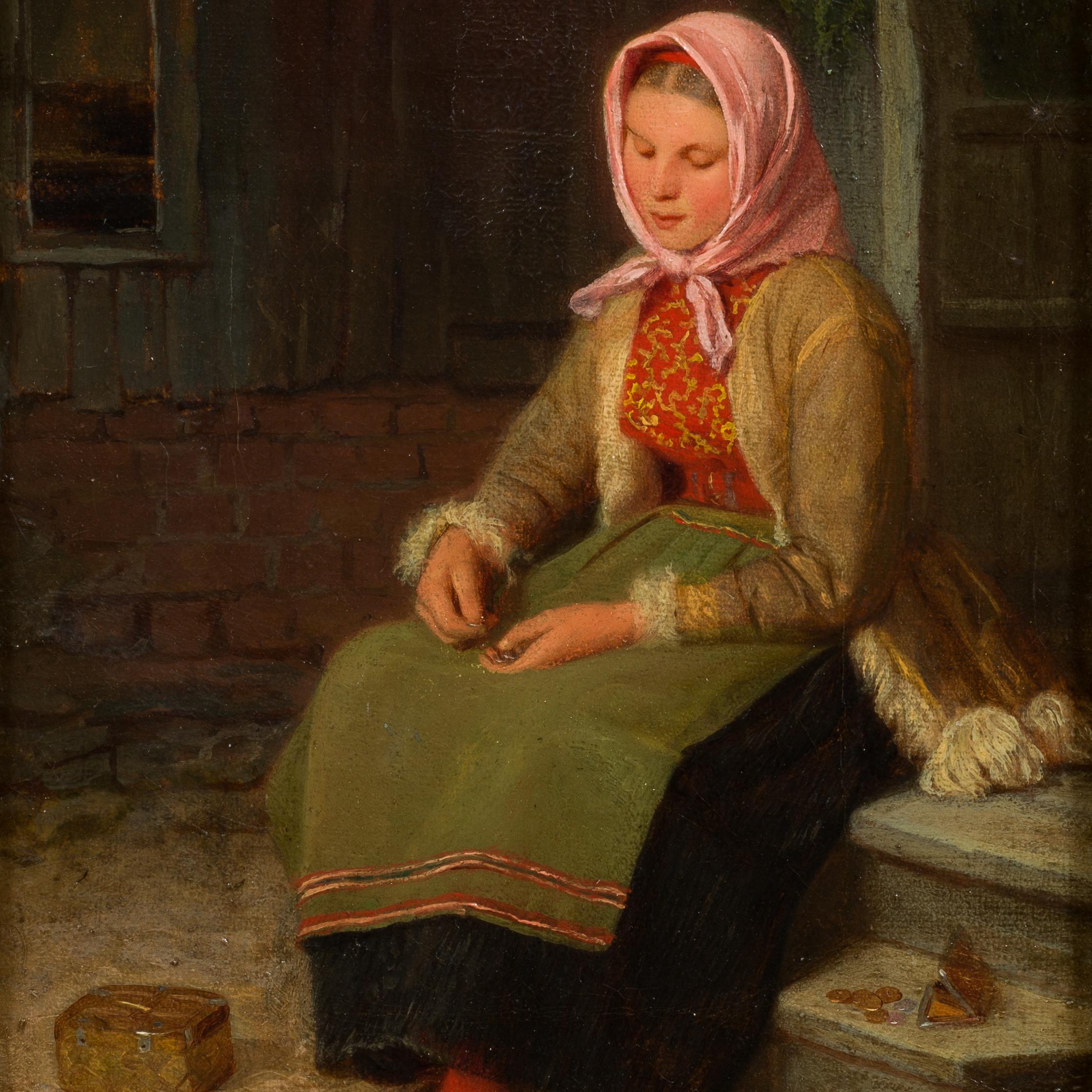 La povera ragazza - Una scena di genere precoce di Julius Kronberg, 1873 in vendita 7