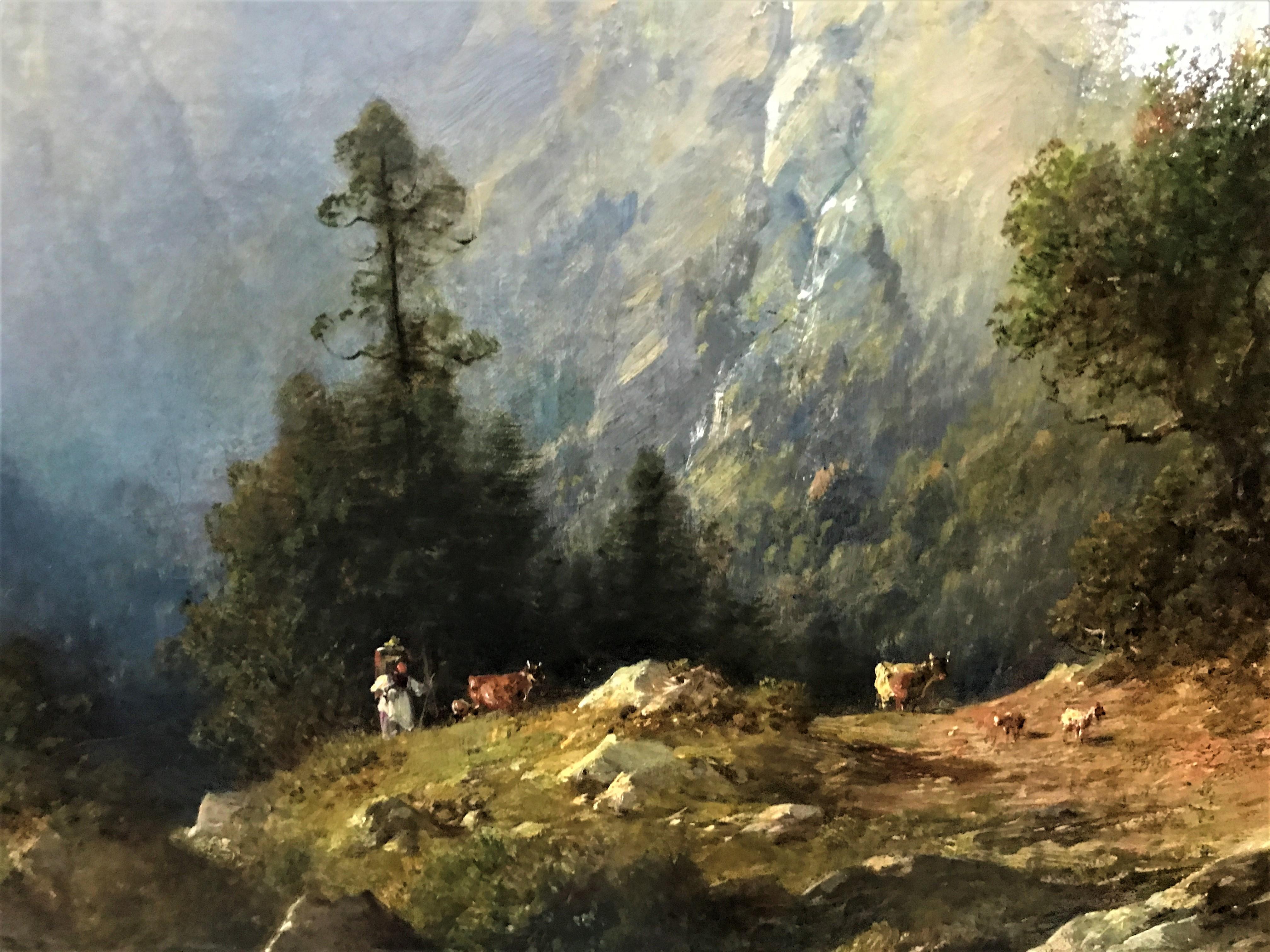 Escena de un río de montaña, óleo original sobre lienzo, 19thC German artist - Painting Realista de Julius Lange