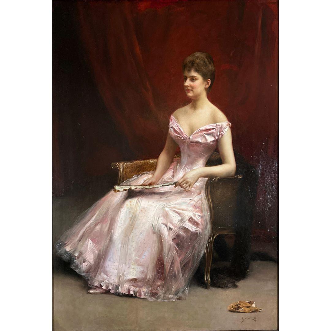 The painting is signed and dated 1887 Paris
Description:
Julius LeBlanc (1861-1932) was a renowned artist known for his captivating oil paintings that often depicted elegant figures in luxurious settings. Born and raised in Paris, France, LeBlanc