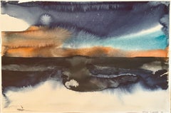 "Paesaggio marino tempestoso" (senza titolo), acquerello su carta, firmato 2004, 10x15 in