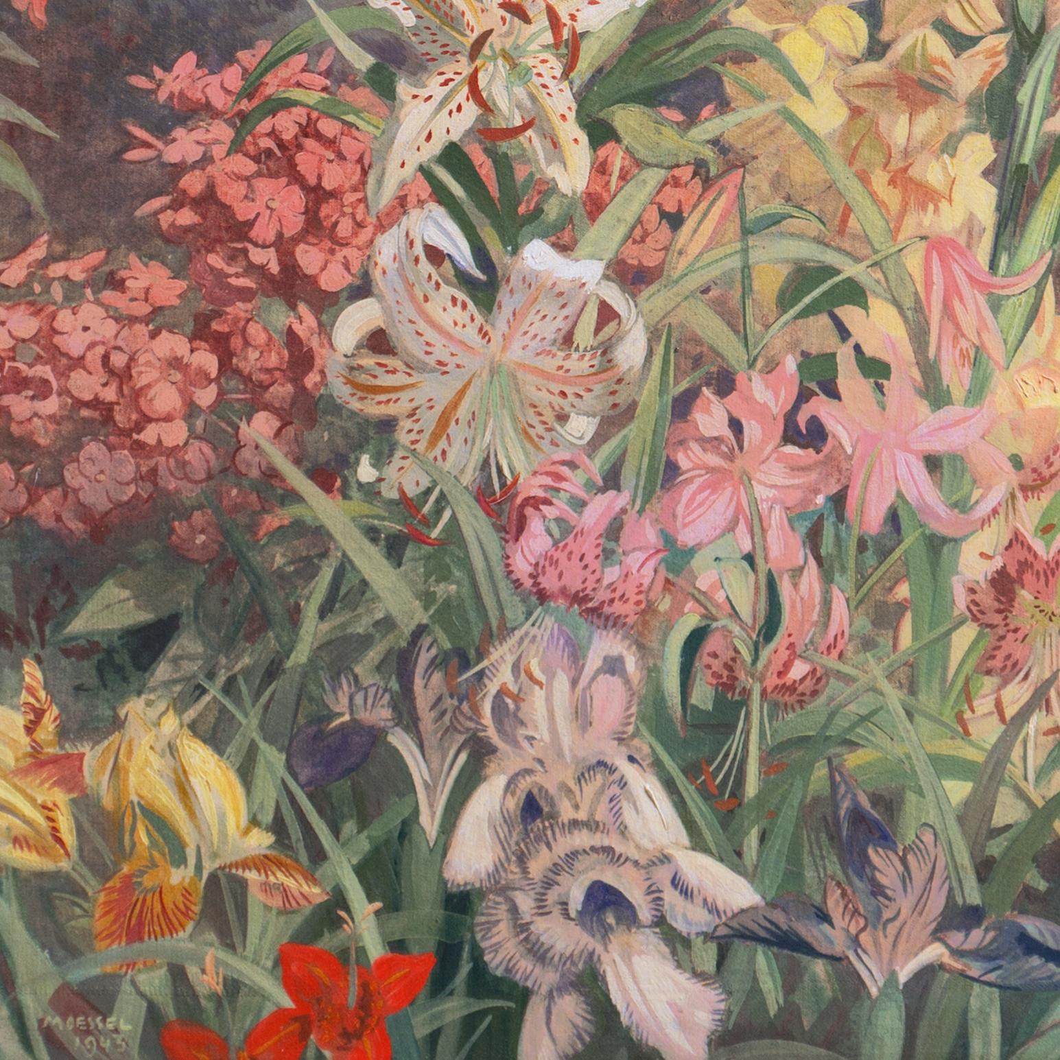 'The Artist's Garden' by Julius Moessel, 1943.
Munich Academy, Art Institute of Chicago, Philadelphia Academy of Fine Arts, Corcoran
-----

Signed lower left 'Moessel' for Julius Moessel (American, 1872-1960) and dated 1943; additionally titled