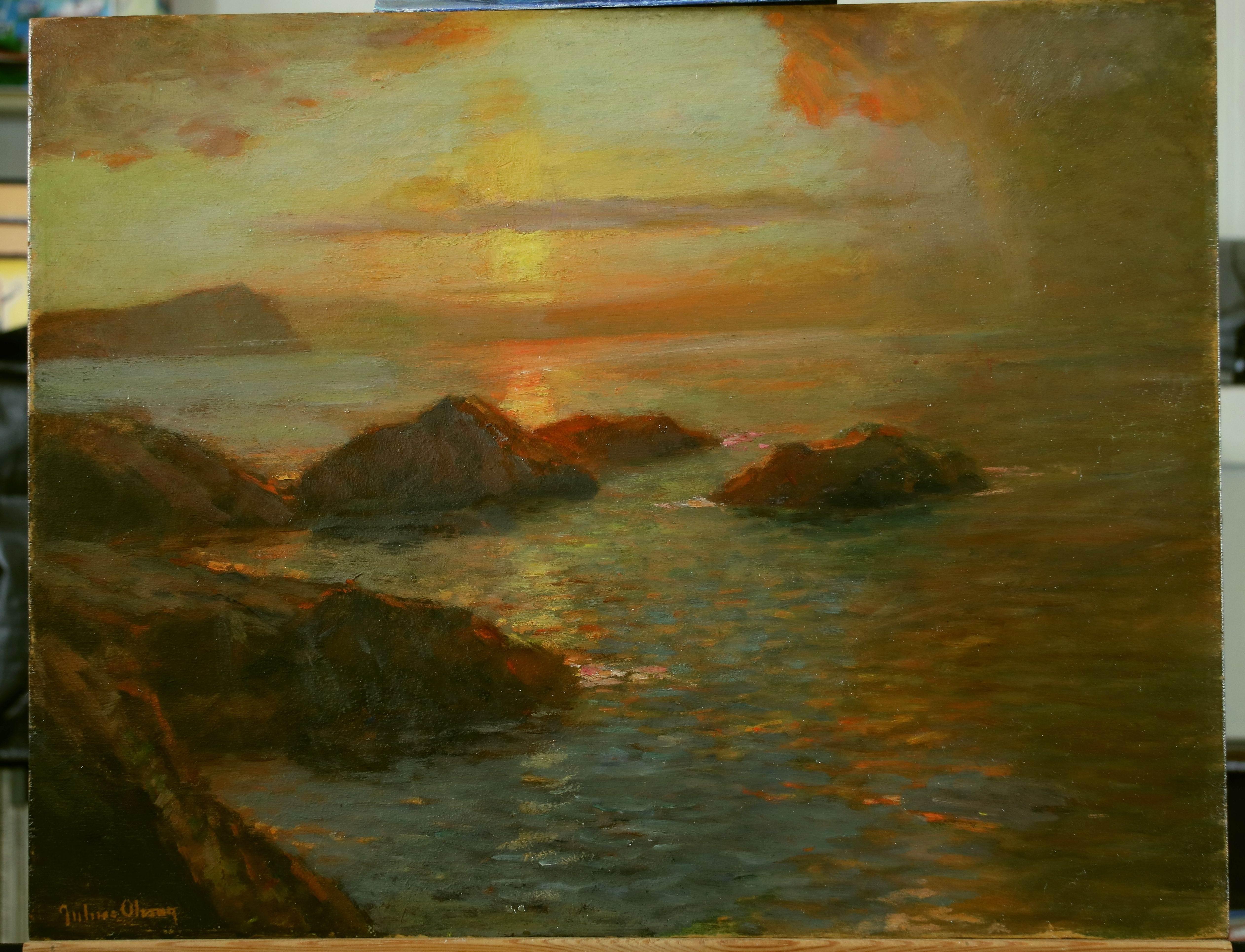 Bundoran Bay, County Donegal Ireland - Sea with glowing hues at Dusk Oil paints - Art by Julius Olsson 