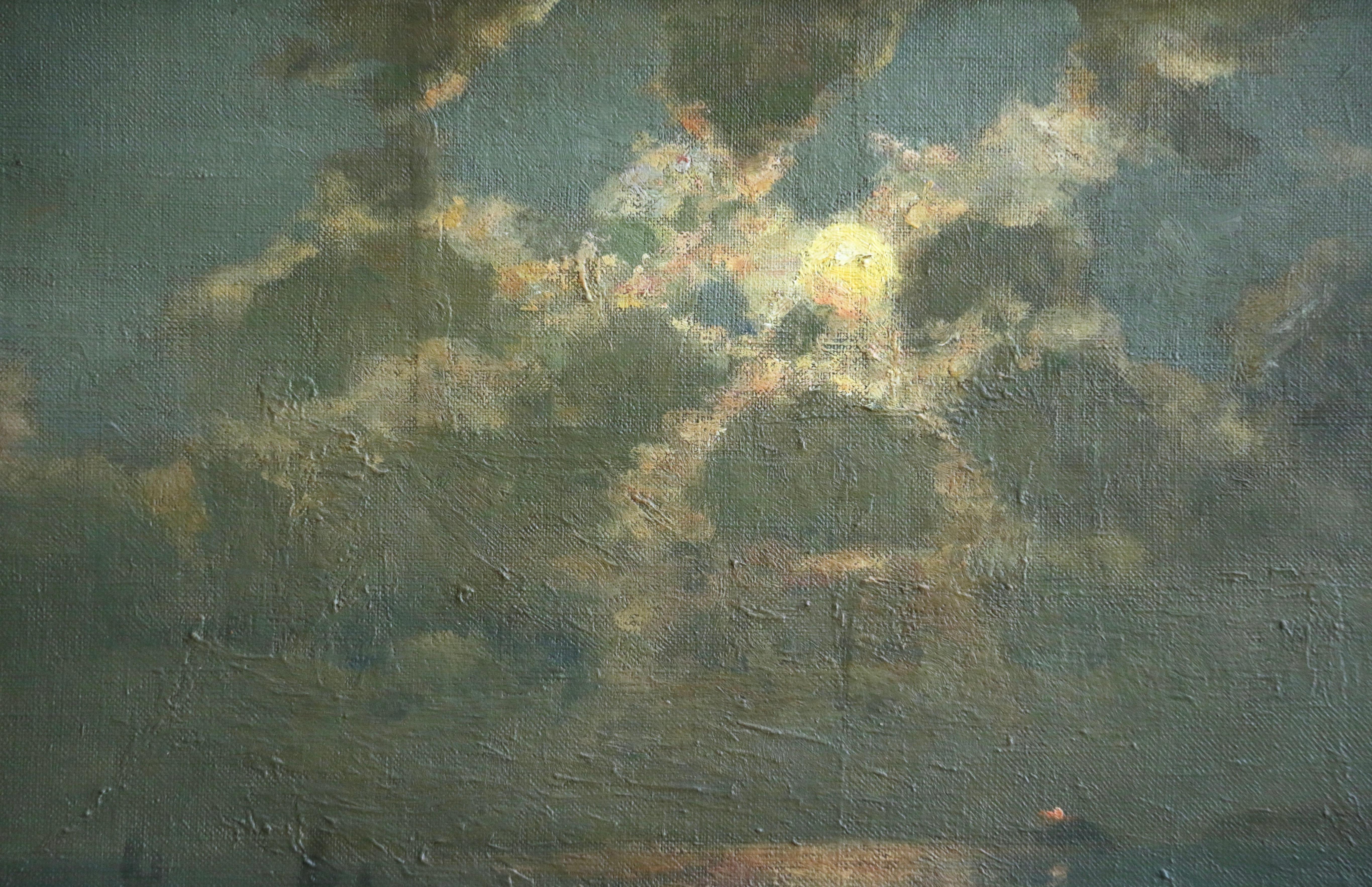 Phare de Godrevy à travers la baie de St Ives - Cornouailles - Impressionnisme Painting par Julius Olsson 
