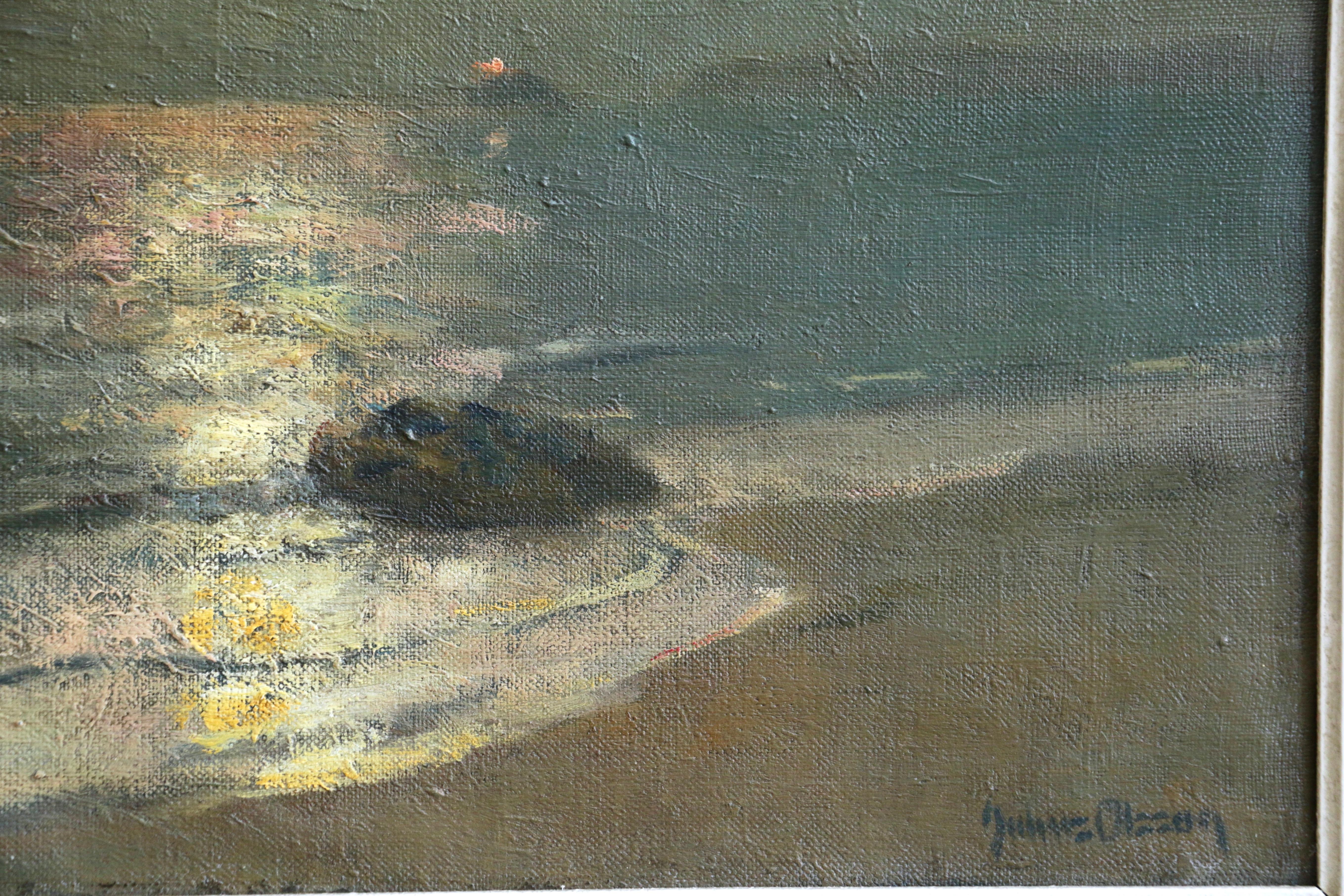 Une superbe huile sur toile représentant un paysage marin et une plage:: avec le soupçon du phare dans la baie populaire de St Ives:: en Cornouailles:: en Angleterre. Signé en bas à droite. 

Julius Olsson a travaillé dans le commerce pendant quatre