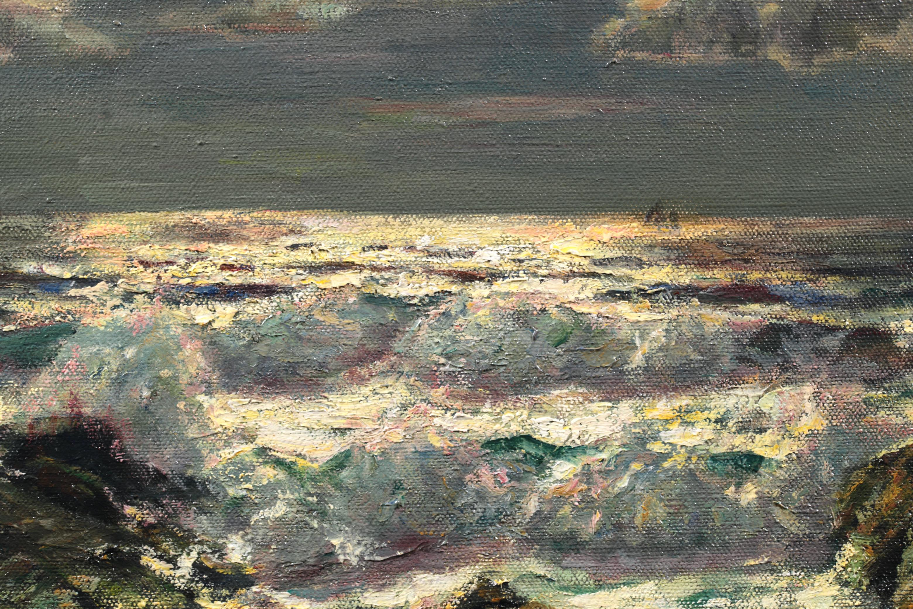 Luz de luna - St Ives - Paisaje marítimo británico Pintura al óleo de Julius Olsson 6