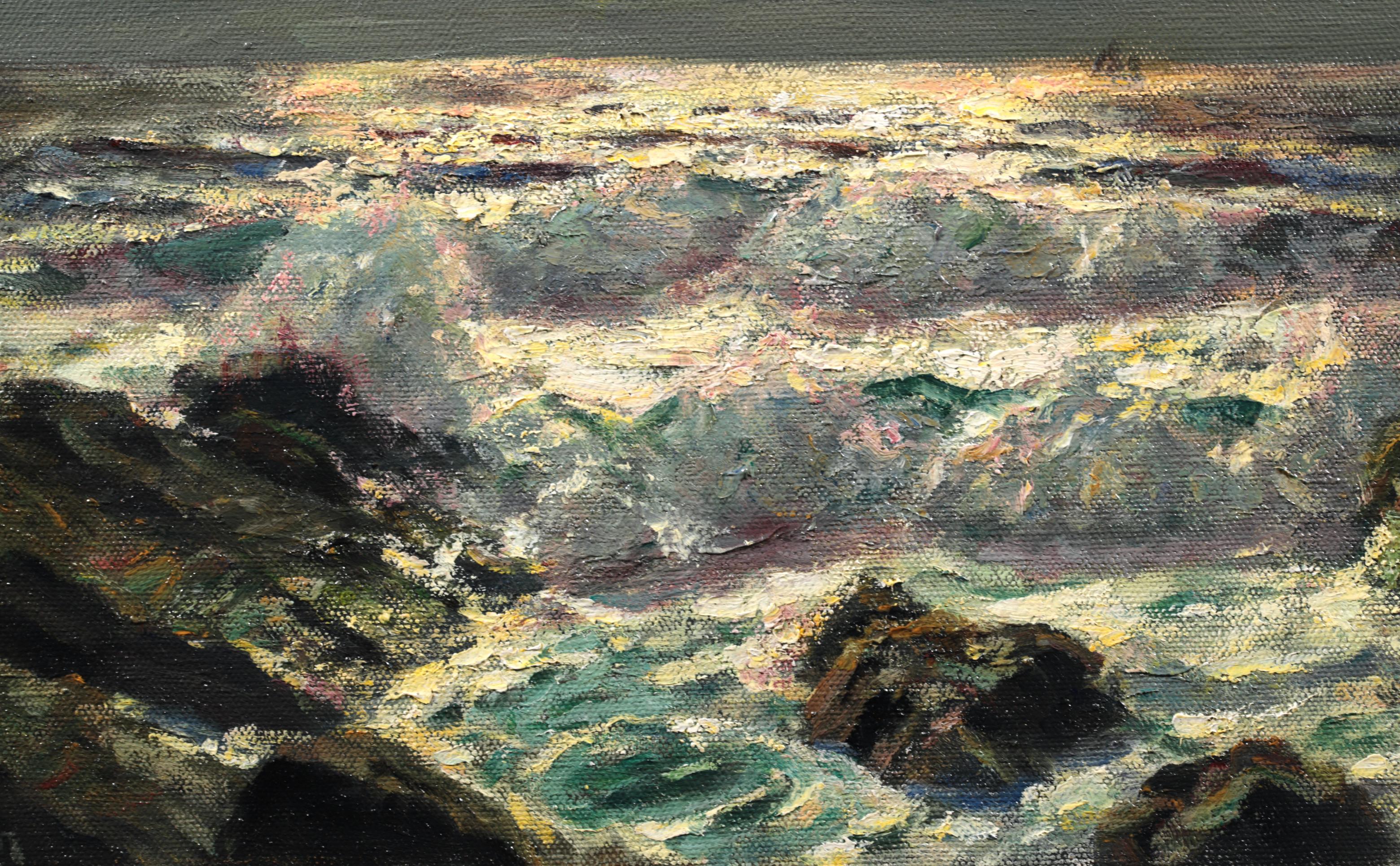 Luz de luna - St Ives - Paisaje marítimo británico Pintura al óleo de Julius Olsson 3