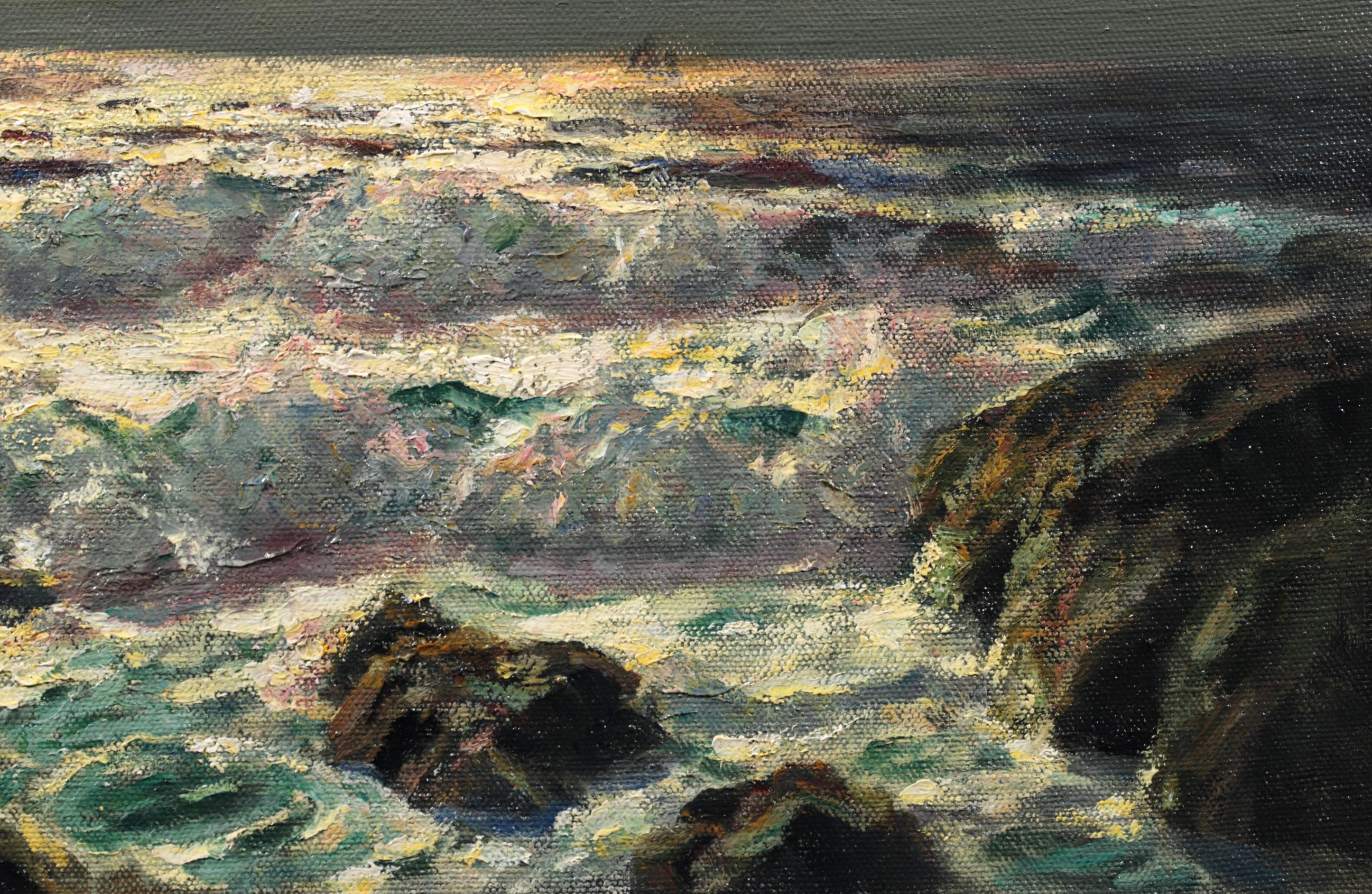 Moonlight - St Ives - British Maritime Seascape Oil Painting by Julius Olsson 4